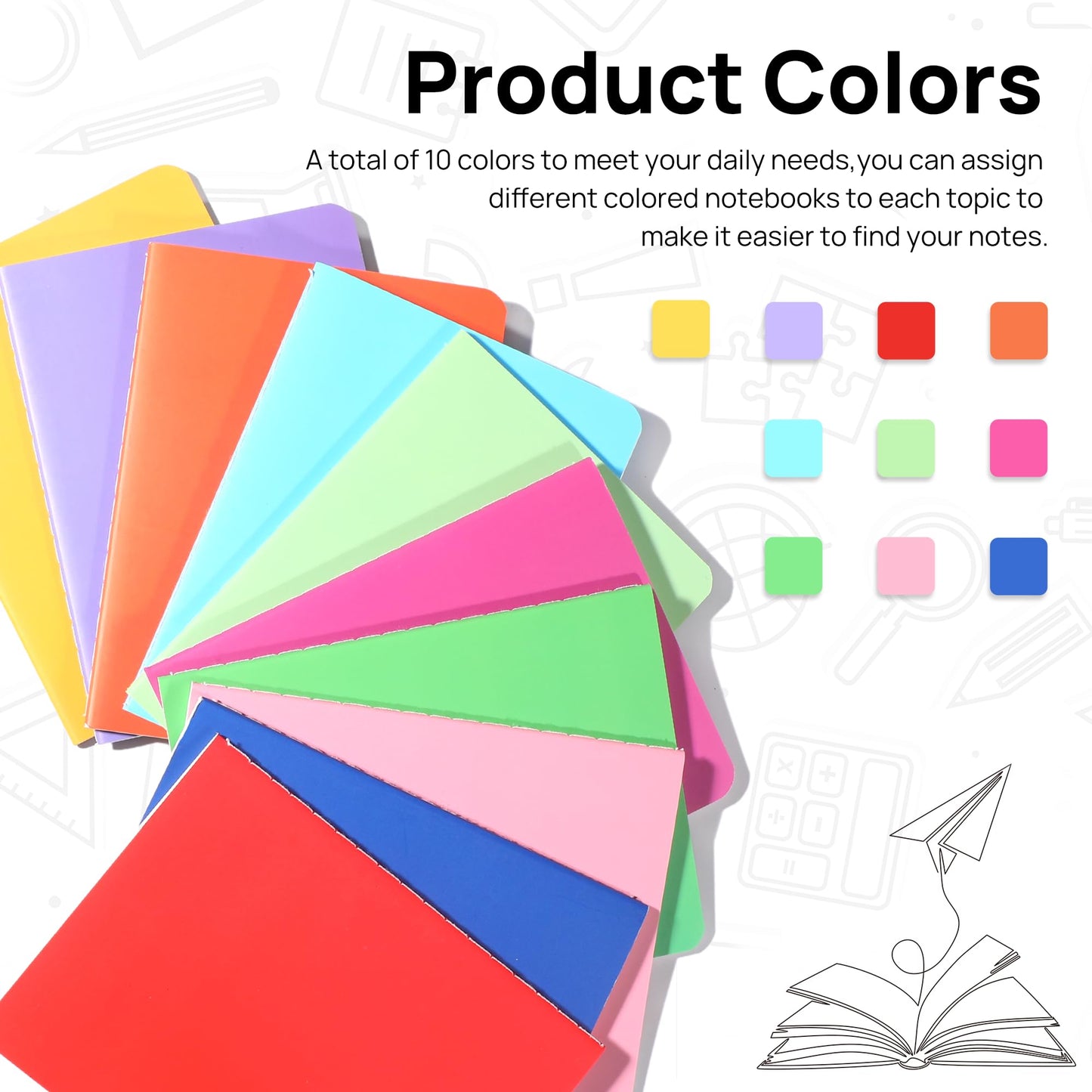 miikoul 100 Pack Small Colorful Blank Notebook Bulk,A6 Pocket Notepads Mini Journal Set for Student Traveler Office Back to School Supplies, 5.5" X 4", 30 Sheets/60 Pages,10 Colors