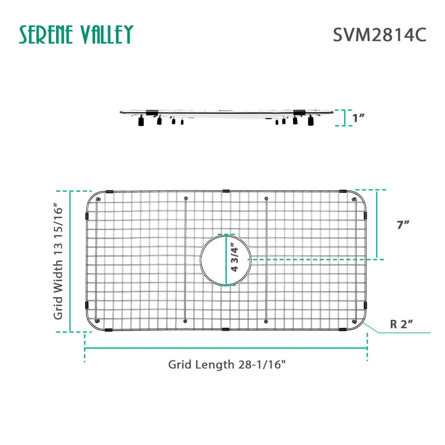 Serene Valley Sink Bottom Grid 28-1/16" X 13-15/16", Centered Drain with Corner Radius 2", SVM2814C