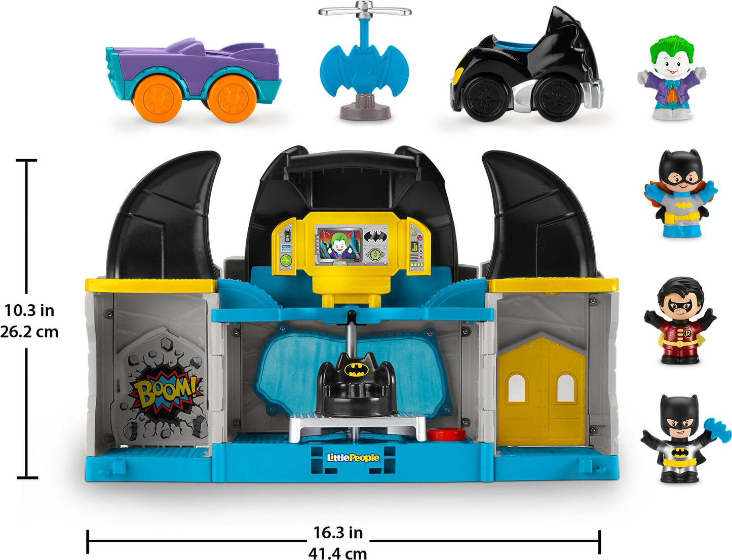 Fisher-Price Little People DC Super Friends Deluxe Batcave, Batman playset with lights and sounds plus 4 character figures for toddlers