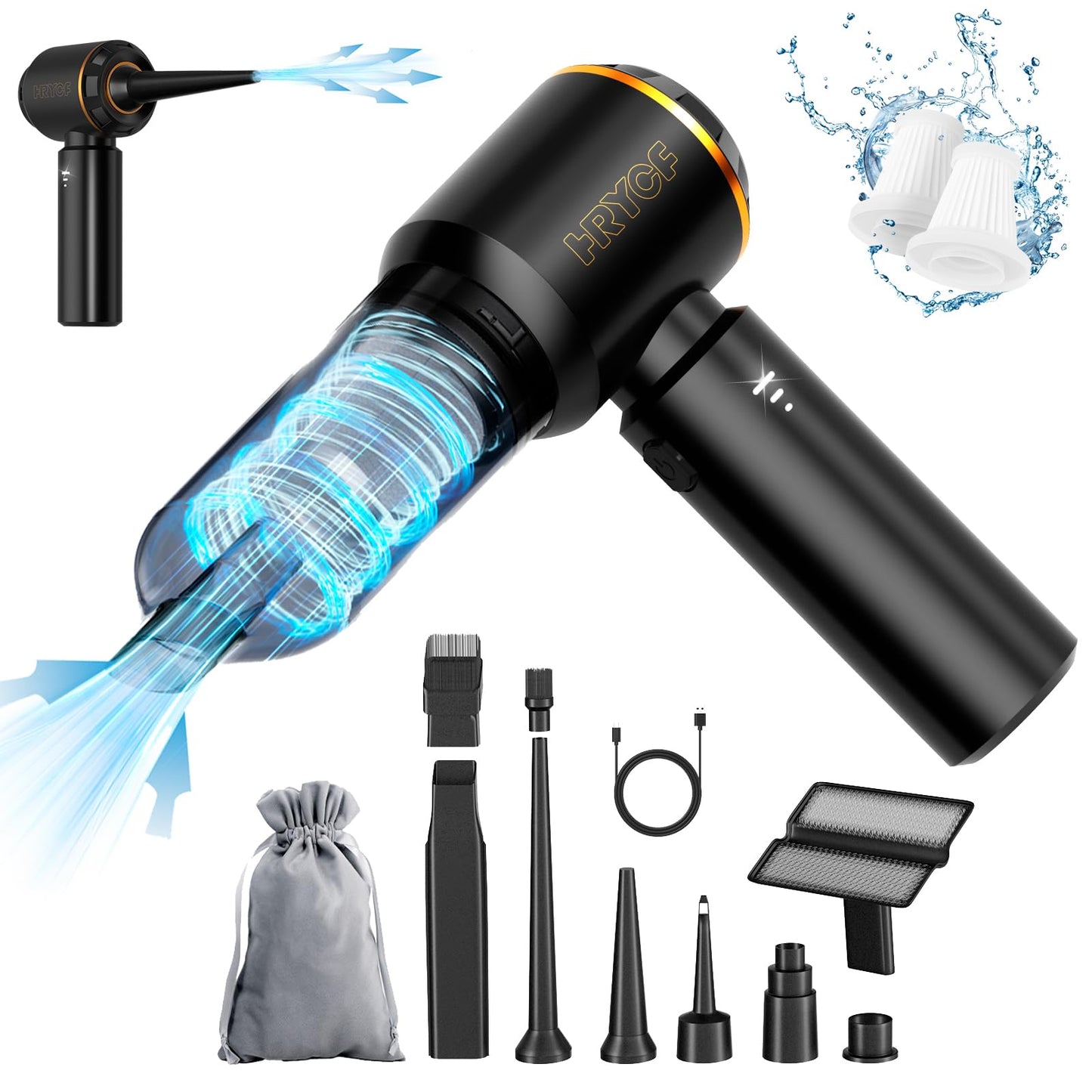 HRYCF Professional Car Vacuum Cleaner, 20000Pa Powerful Handheld Vacuum for Car Interior Cleaning, Portable Cordless Mini Vacuum with Brushless Motor & Crevice Tool for Car