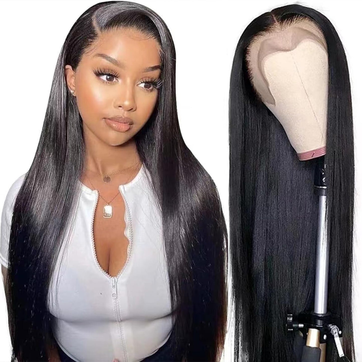 Lipai Hair Straight Lace Front Wigs Human Hair Pre Plucked 13x4 HD Transparent Lace Frontal Wigs Human Hair Natural Hairline 220% Density Glueless Brazilian Virgin Human Hair Wigs for Women 22 Inch