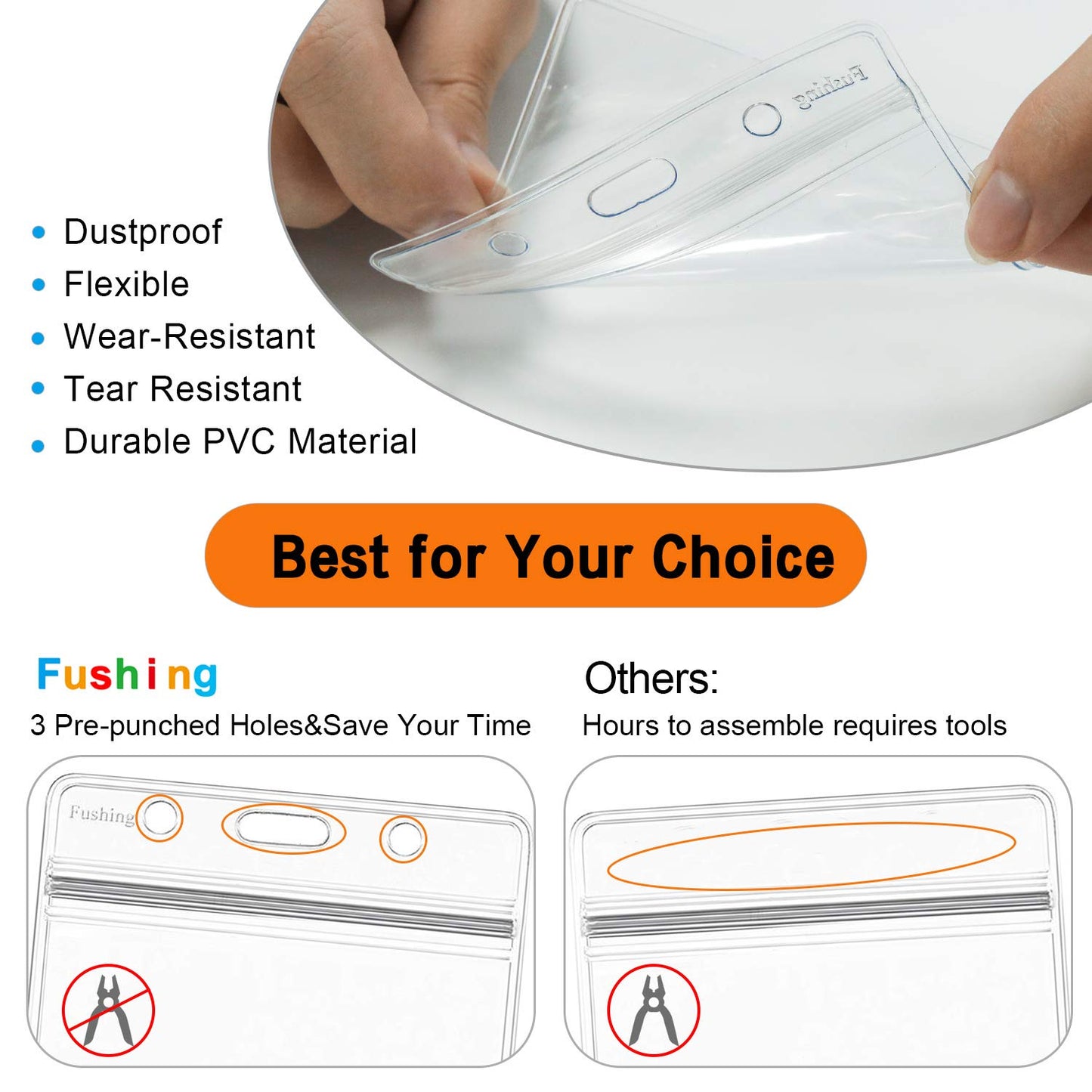 Fushing 300 Pcs Clear Plastic Horizontal Name Tag Badge ID Card Holders