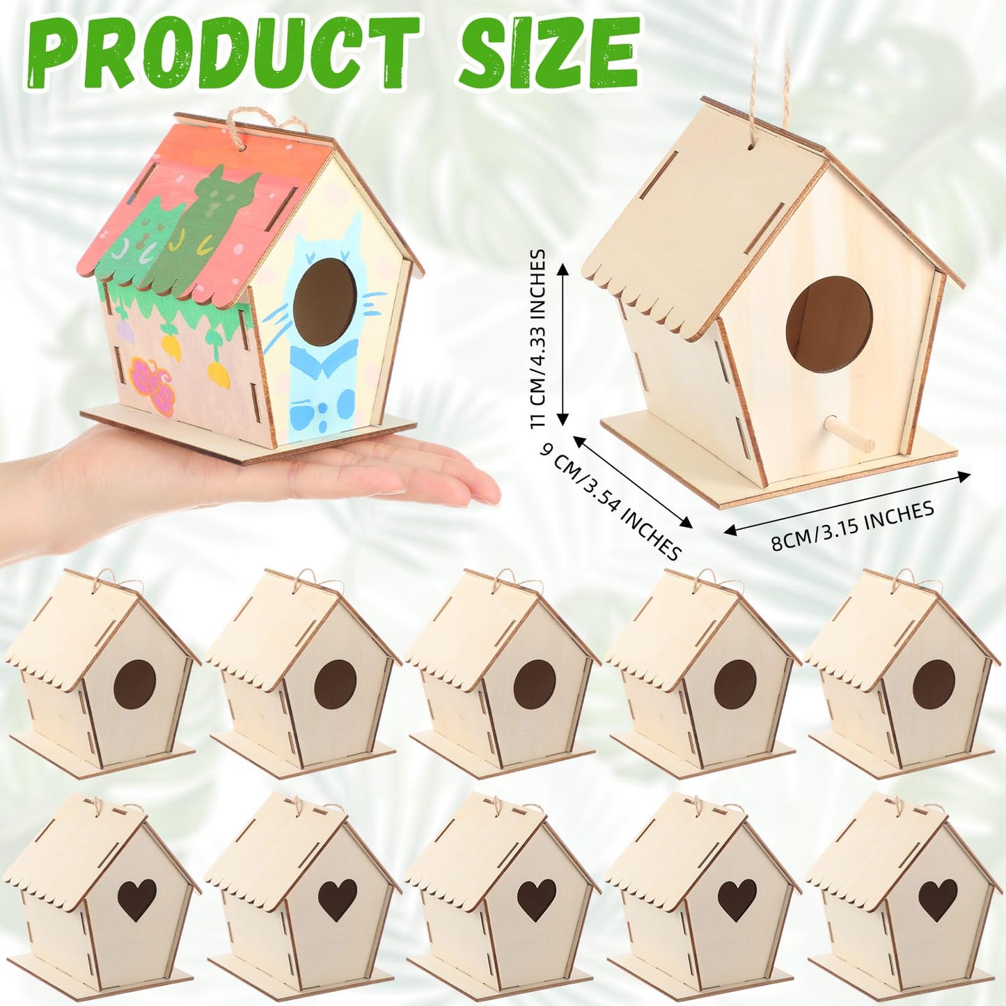 DoubleFill 12 Pack Wooden Bird Houses Bulk for Kids Crafts Bird House DIY Unfinished Wood Birdhouse Kit Wood Painting Kit to Build and Paint Unpainted Birdhouses for Children Gift DIY Art Activity