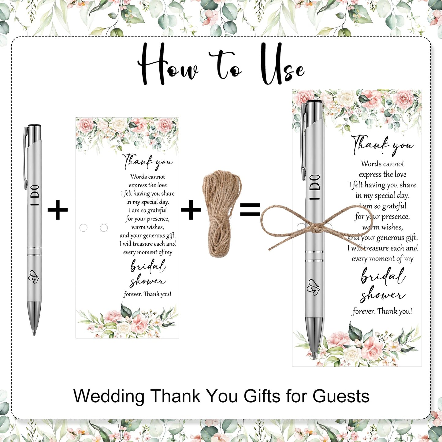 Chiisong 50 Sets Bridal Shower Favors for Guests Wedding Pens Bulk with Thank You Cards Bridal Shower Retractable Ballpoint Pen for Guest Gifts Game Prizes Wedding Souvenirs (Floral)