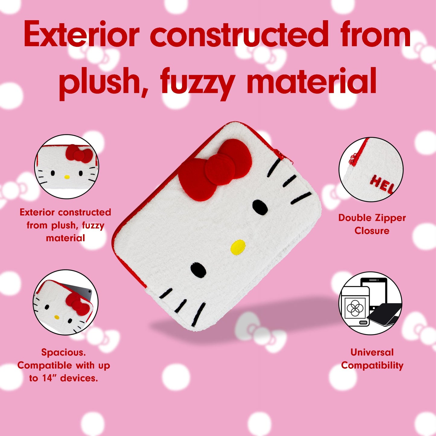 Sonix x Sanrio Plush Tech Sleeve | 14 inch Fuzzy Laptop Computer and iPad Tablet Carrying Case Cover, Protective Travel Bag | White 13" - 14" | Hello Kitty