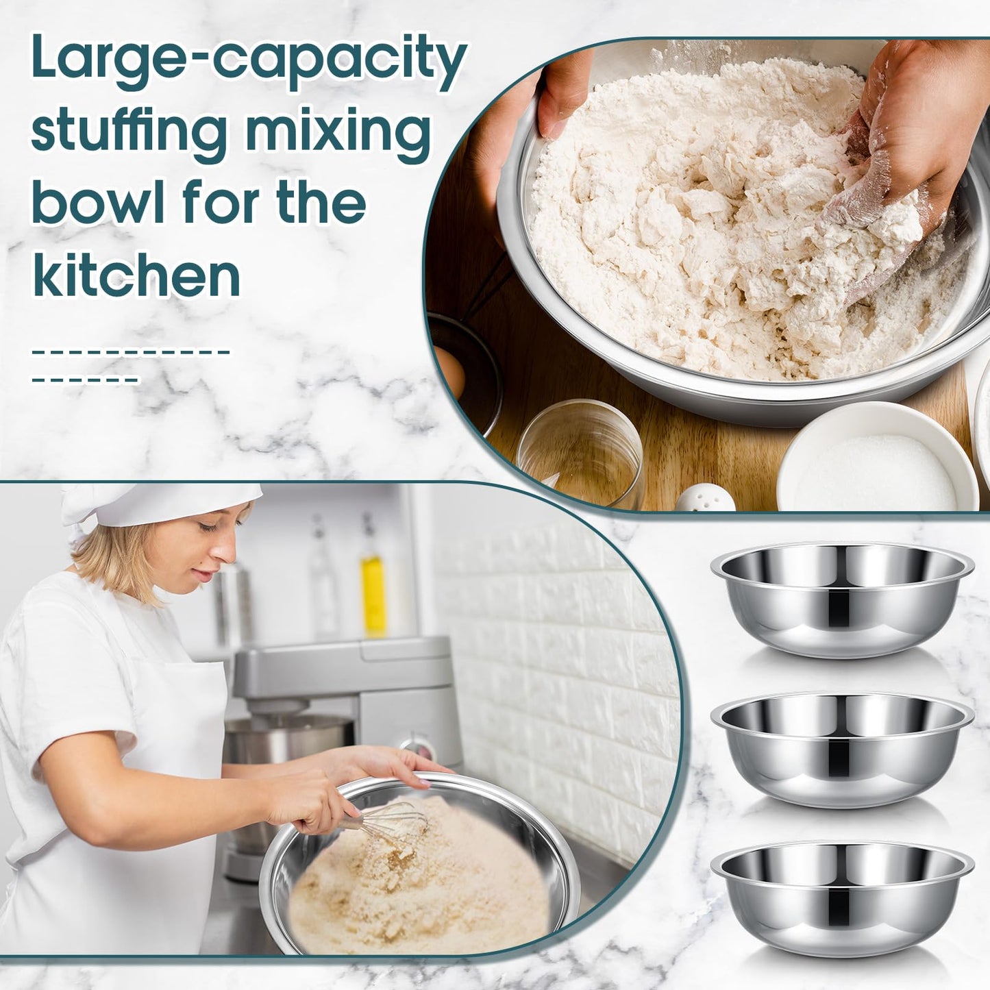 Nuogo 4 Pcs Stainless Steel Mixing Bowls Metal Mixing Bowls Extra Large Basin Salad Basin Deeper Edge Dishwasher Safe Mirror Finish for Home and Commercial, Silver (18 Inch 16 Qt)