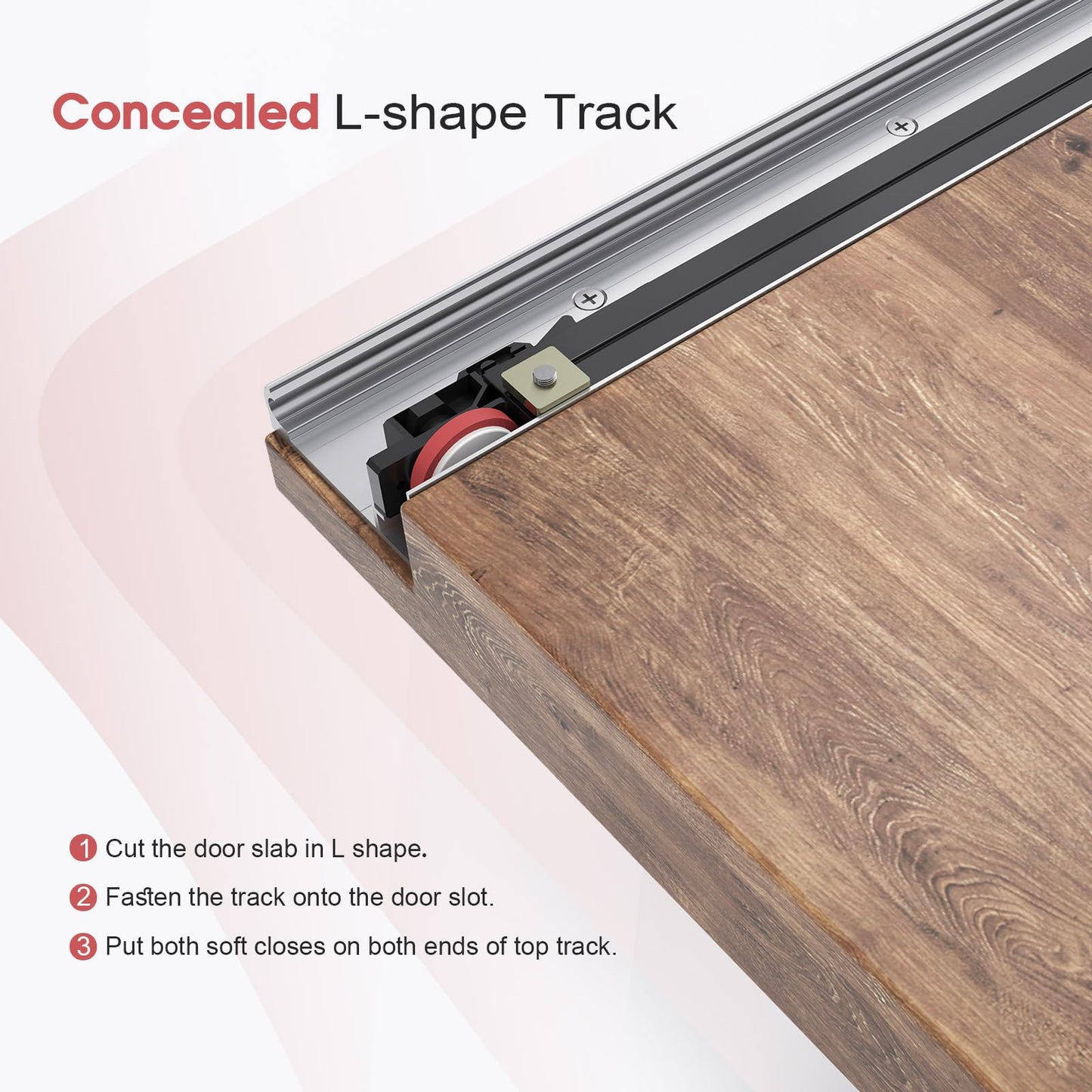 CEAKIAN 32" Concealed Sliding Barn Door Hardware Kit with Soft Close Mechanism for 24-28in Passage Opening, Hidden Aluminum Track System, Wall Mount for Interior Wooden Door (NO Door)