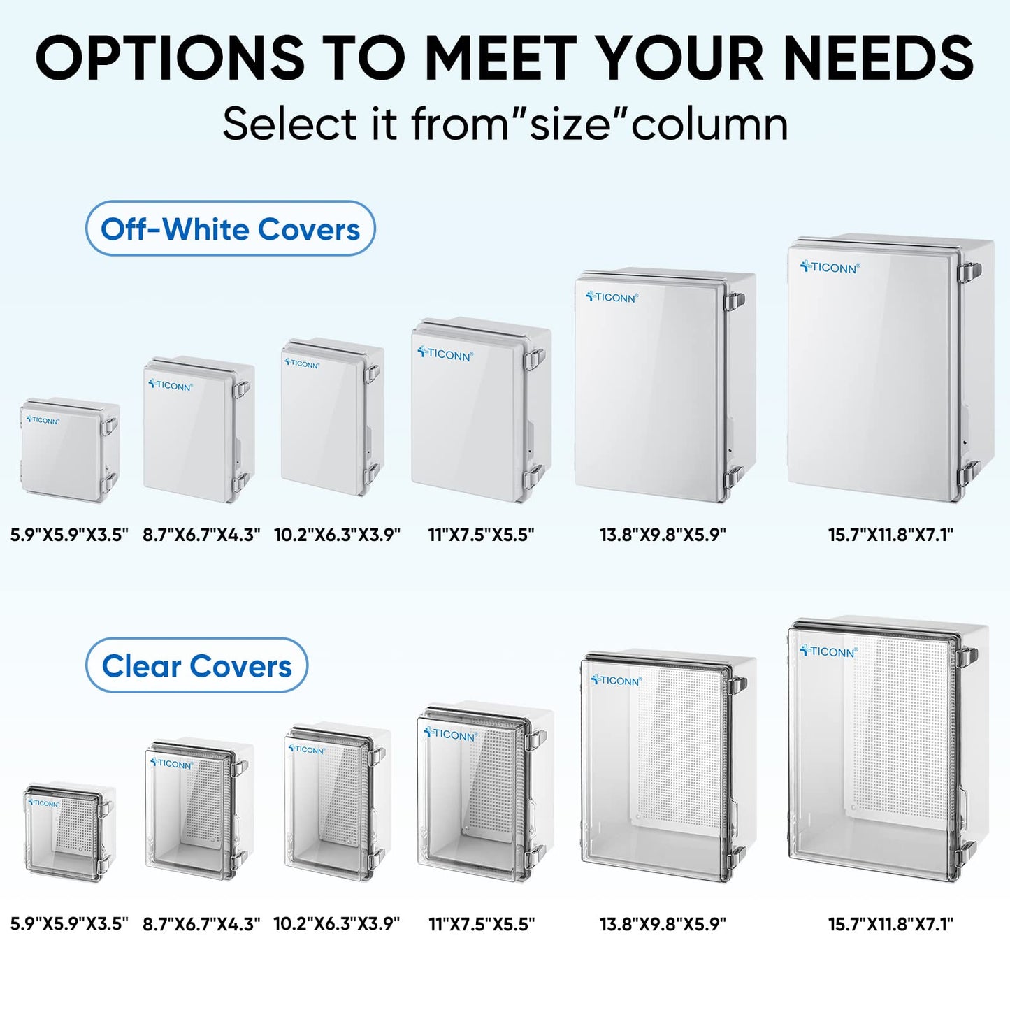 TICONN Waterproof Electrical Junction Box IP67 ABS Plastic Enclosure with Hinged Cover with Mounting Plate, Wall Brackets, Cable Glands (Clear, 13.8"x9.8"x5.9")