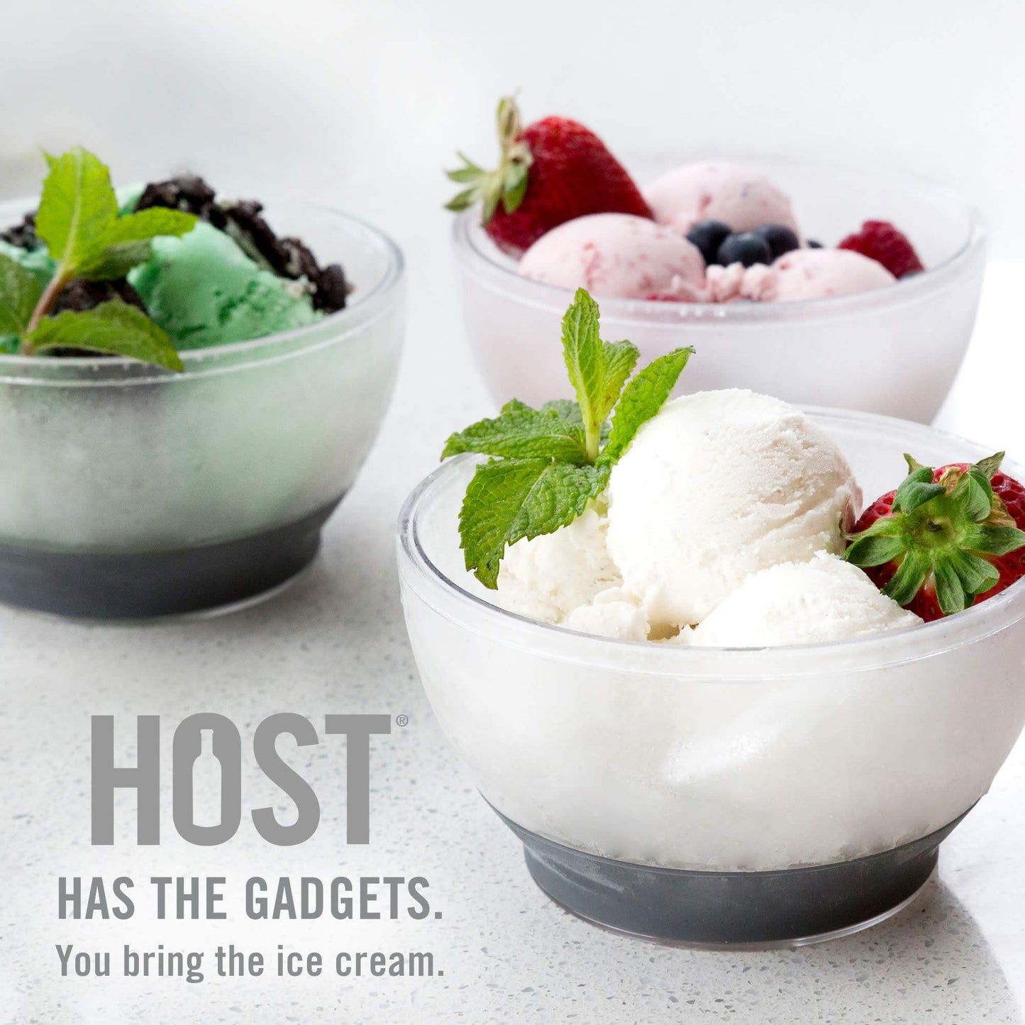 Host Freeze Ice Cream Bowls with Comfort Silicone Grip, Double Walled Insulated Bowl for Cereal, Fruit, Acai, Desserts, Outdoor Party, Kitchen Accessories, 18 oz Set of 2, Grey