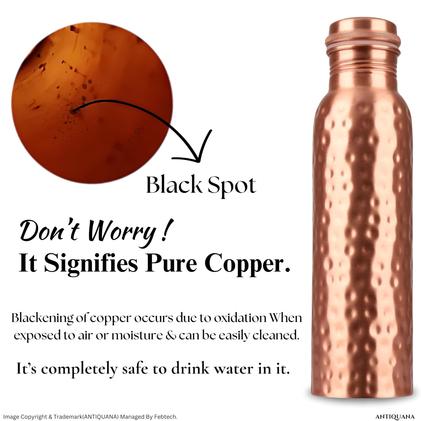 ANTIQUANA 34 Oz Pure Copper Water Bottle Set – Leak-Proof Hammered Design with Tumbler, Carrying Bag & Smooth Finish Decorative – Copper Home Decore