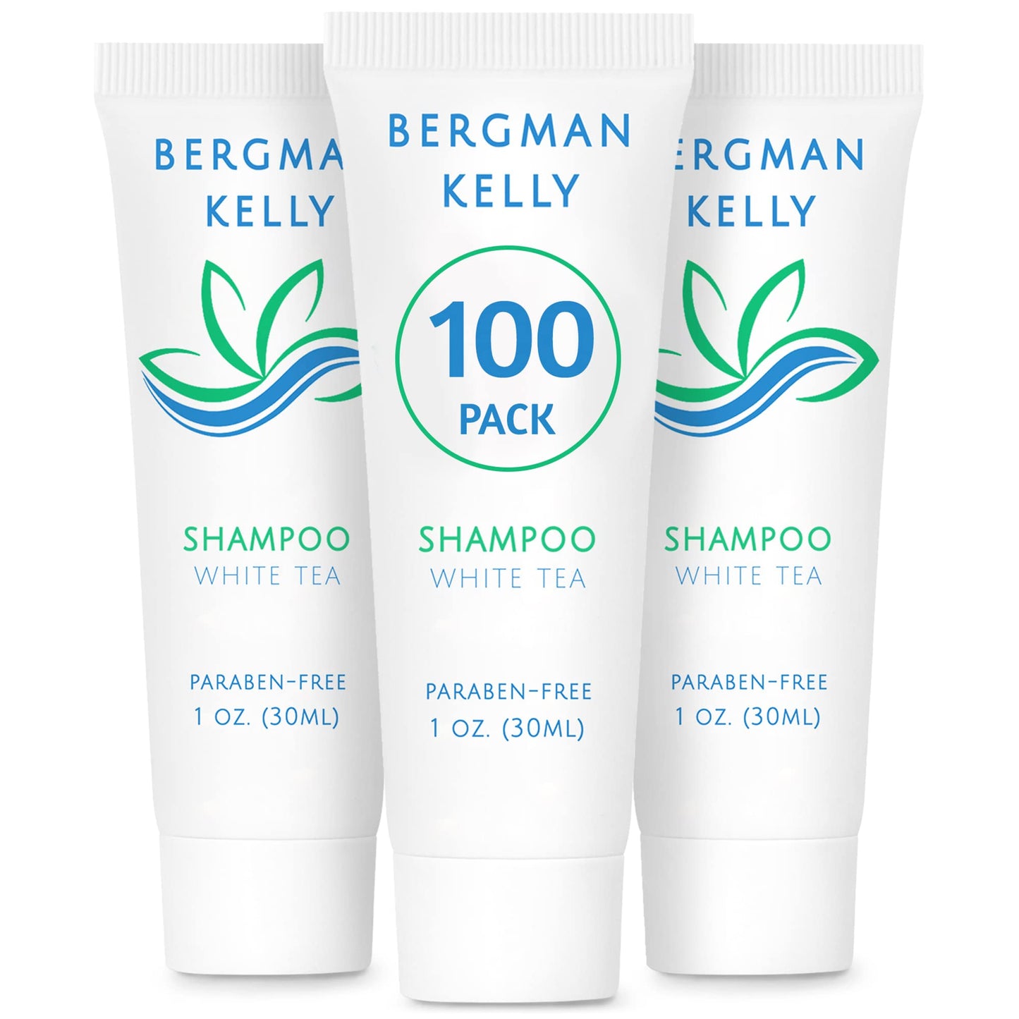 BERGMAN KELLY - Travel Size Hotel Shampoo - 1 fl oz, 100 PK, White Tea - Delight Your Guests with Revitalizing & Refreshing Hair Cleanser for Guest Hospitality - Mini & Small Size Shampoo in Bulk