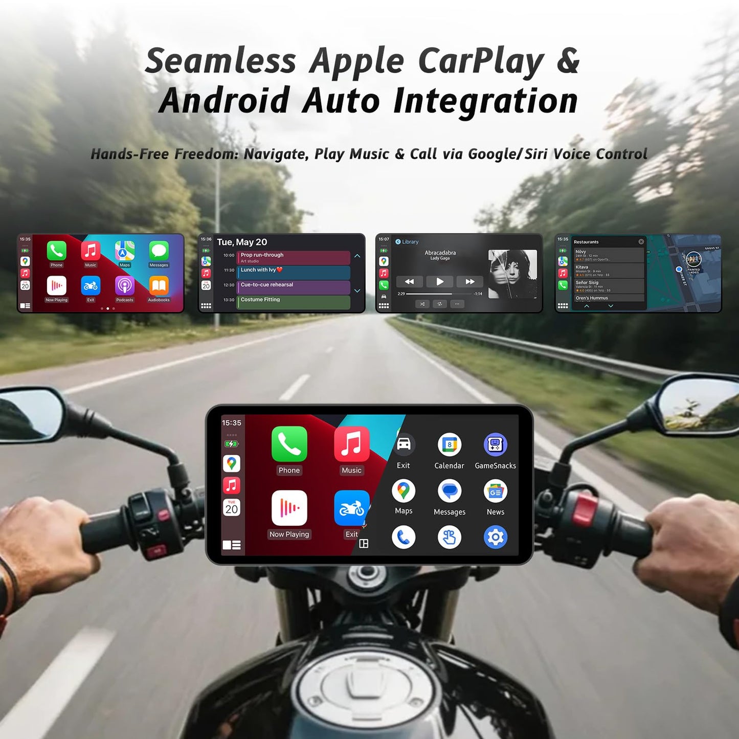 6-Inch Motorcycle Smart Display – Wireless CarPlay & Android Auto | Bluetooth Voice Control | IP67 Waterproof | HD Touchscreen | Easy Install | Fits Most Bikes | OTA Updates