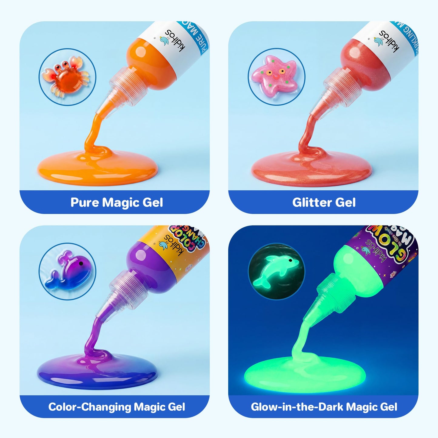 Kiditos Magic Water Elf Toy Kit–Squishies for Kids, 25 Gels & 20 Molds, Magic Gel Water Pets Sensory Toy, Fun DIY Craft Kit, Party Favors, Birthday & Christmas Gifts for Kids Ages 3+
