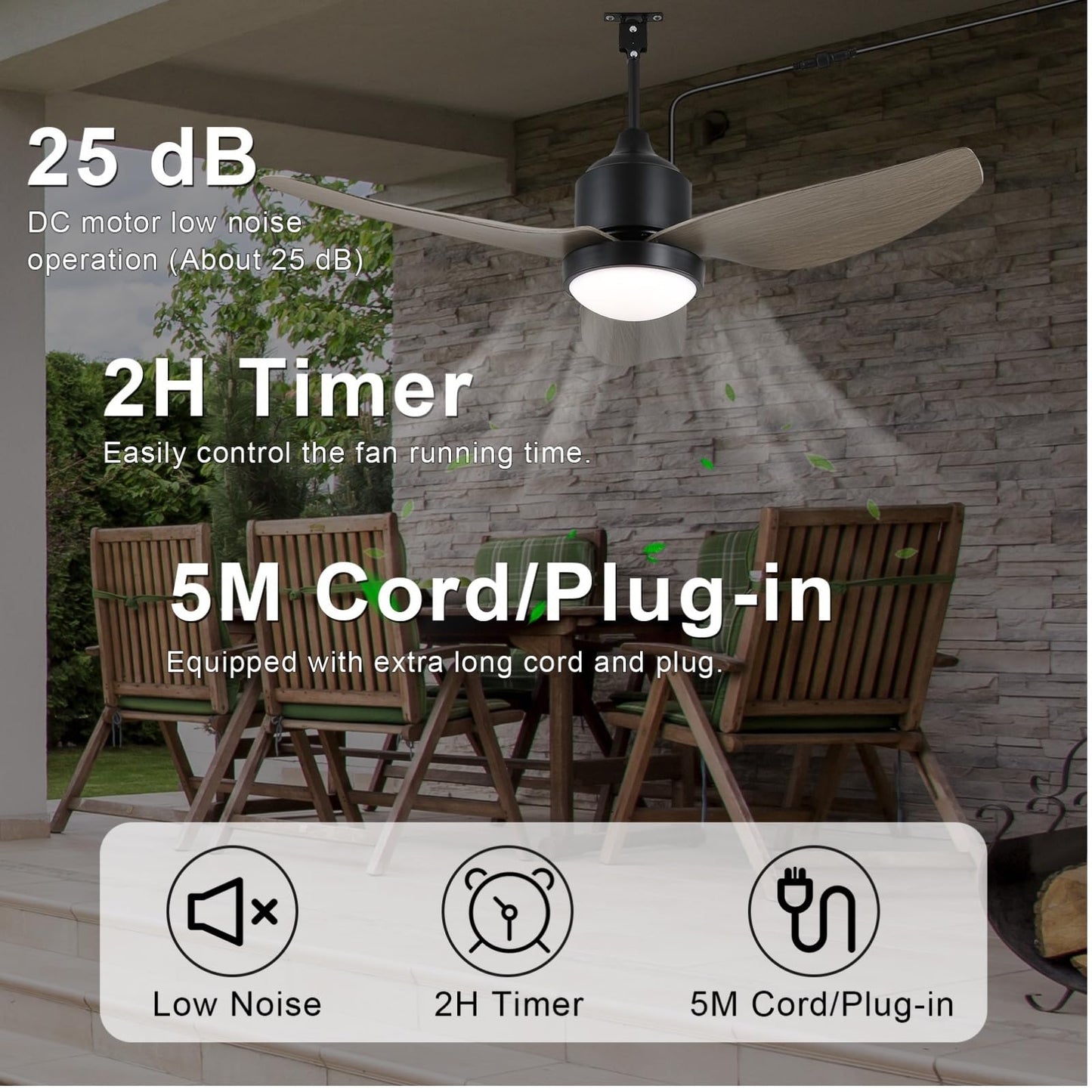 nebulium 42" Outdoor Ceiling-Fan with Light: Waterproof Plug-in Ceiling Fan, App/Remote Control, Dimmable 3CCT LED Lights, 6 Speed Quiet DC Motor, for Porch Patios