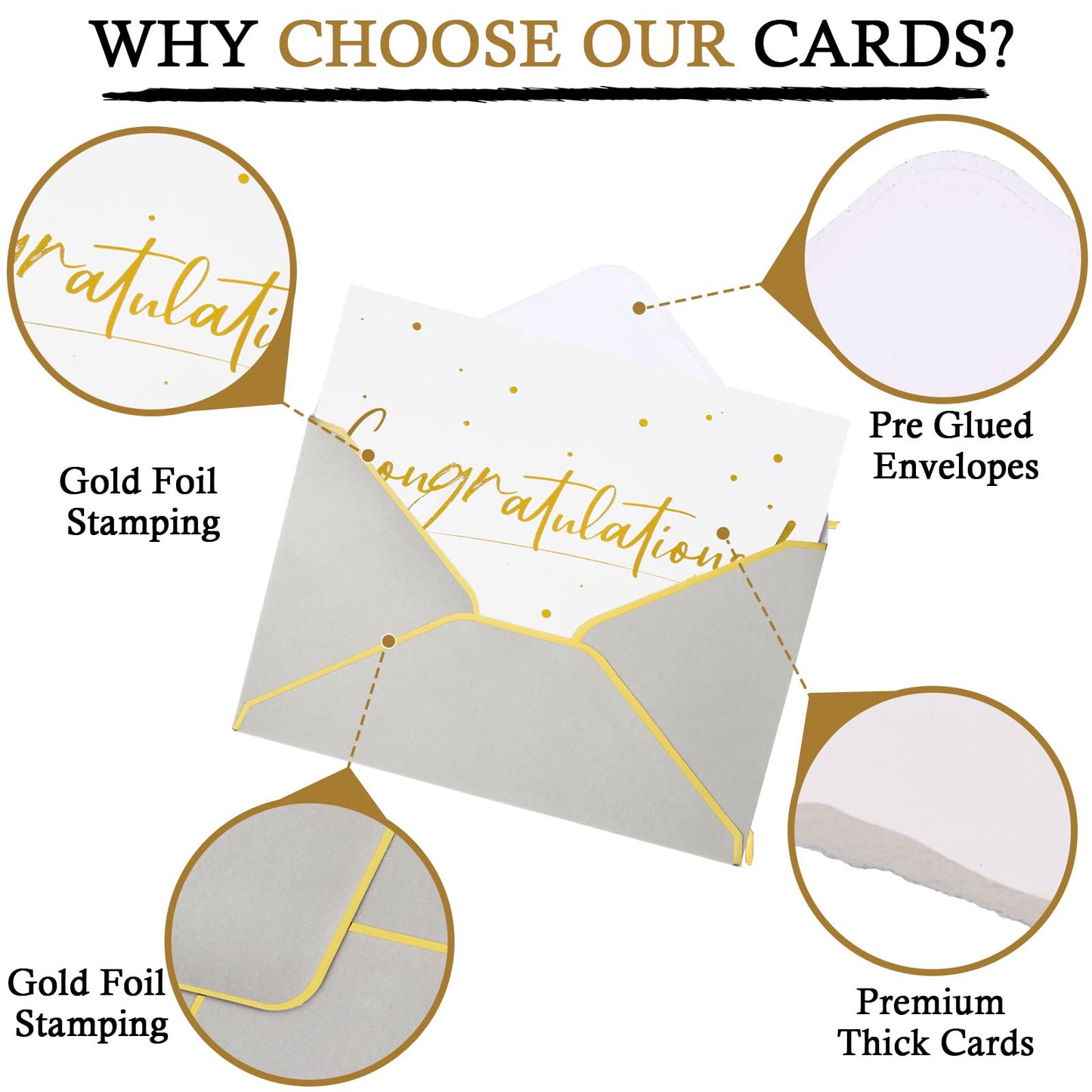 Dinifee 100 Pack Congratulations Cards with Envelopes All Occasion Congrats Greeting Card for Engagement,Business,Baby Shower,Wedding Graduation Party, 4 x 6 In(Gray)