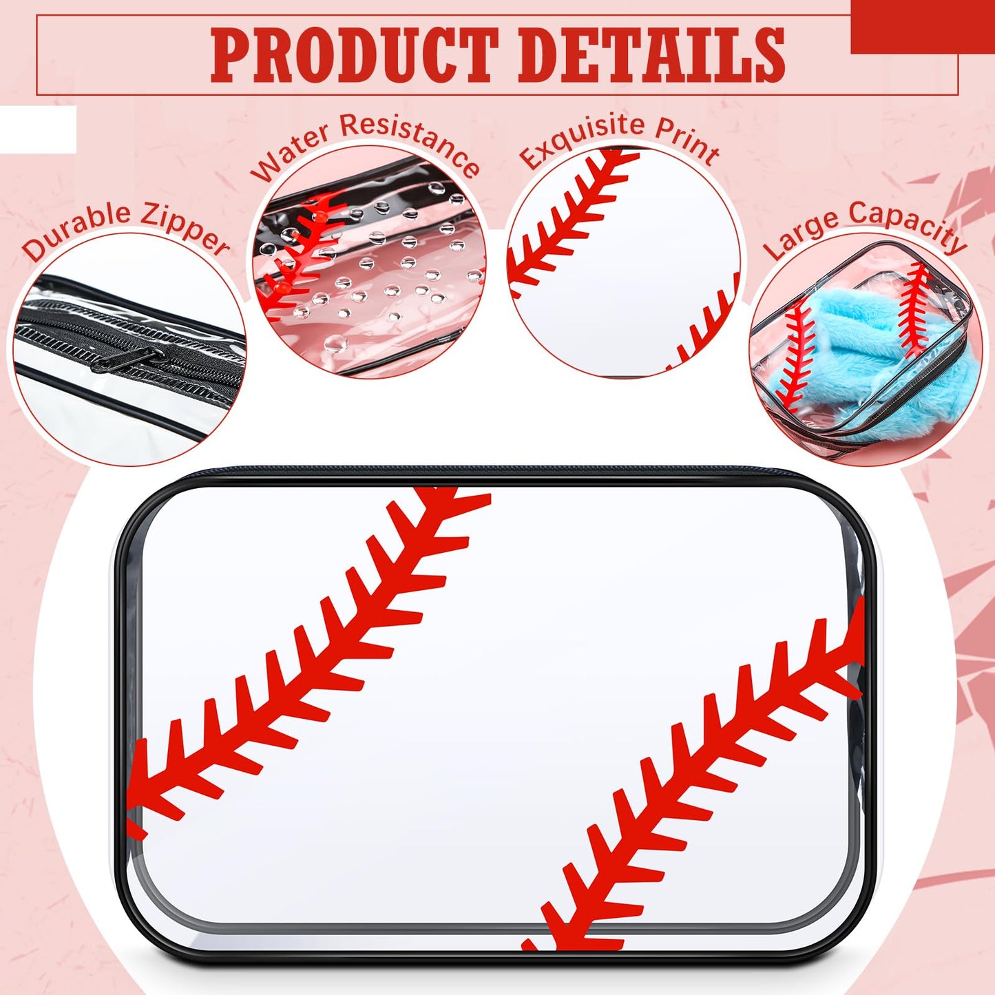 Abbylike 12 Pcs 7 x 4.7 x 2.4'' Cosmetic Bag Gifts Accessories for Makeup Bags PVC Cheer Case Clear Toiletry Zipper Pouch for Women Christmas Xmas (Baseball Theme)