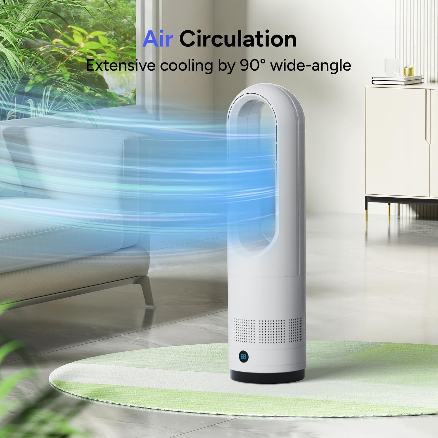 Bladeless Fan,22Inch Cooling Tower Fan 80° Oscillating with Remote, 9H Timer, 8 Speeds, Portable Quiet Cooling Fan for Indoor, Bedroom, Home Office