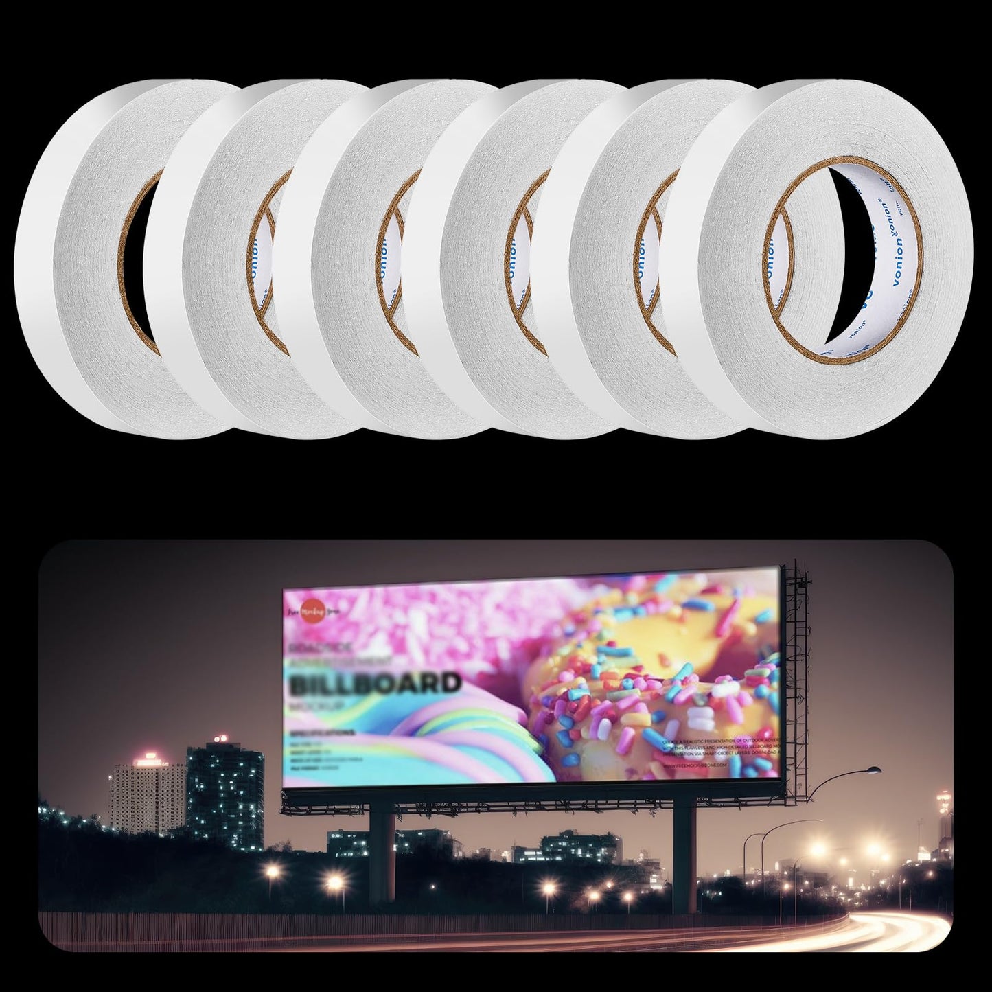Geyoga 6 Rolls Total 984 ft Heavy Duty Banner Hem Tape Double Sided Each 1" x 164 ft Mounting Tape for Vinyl Banner, White
