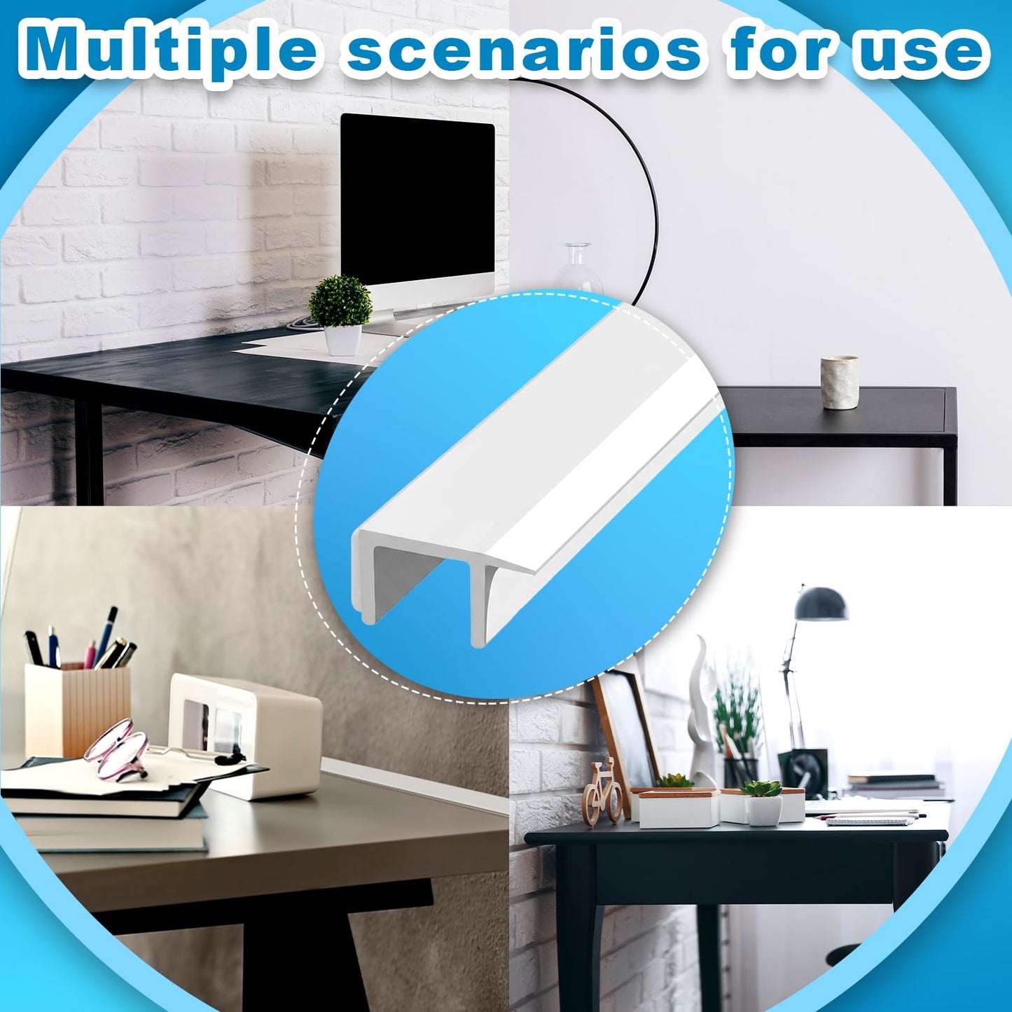 Fullhawl 1 Pcs White Desk to Wall Gap Filler PVC Plastic Office Desk Attachment Long and Wide Gap Filler Eliminates Wall Gaps Easy Installation and Fits Most Desks, 48inches