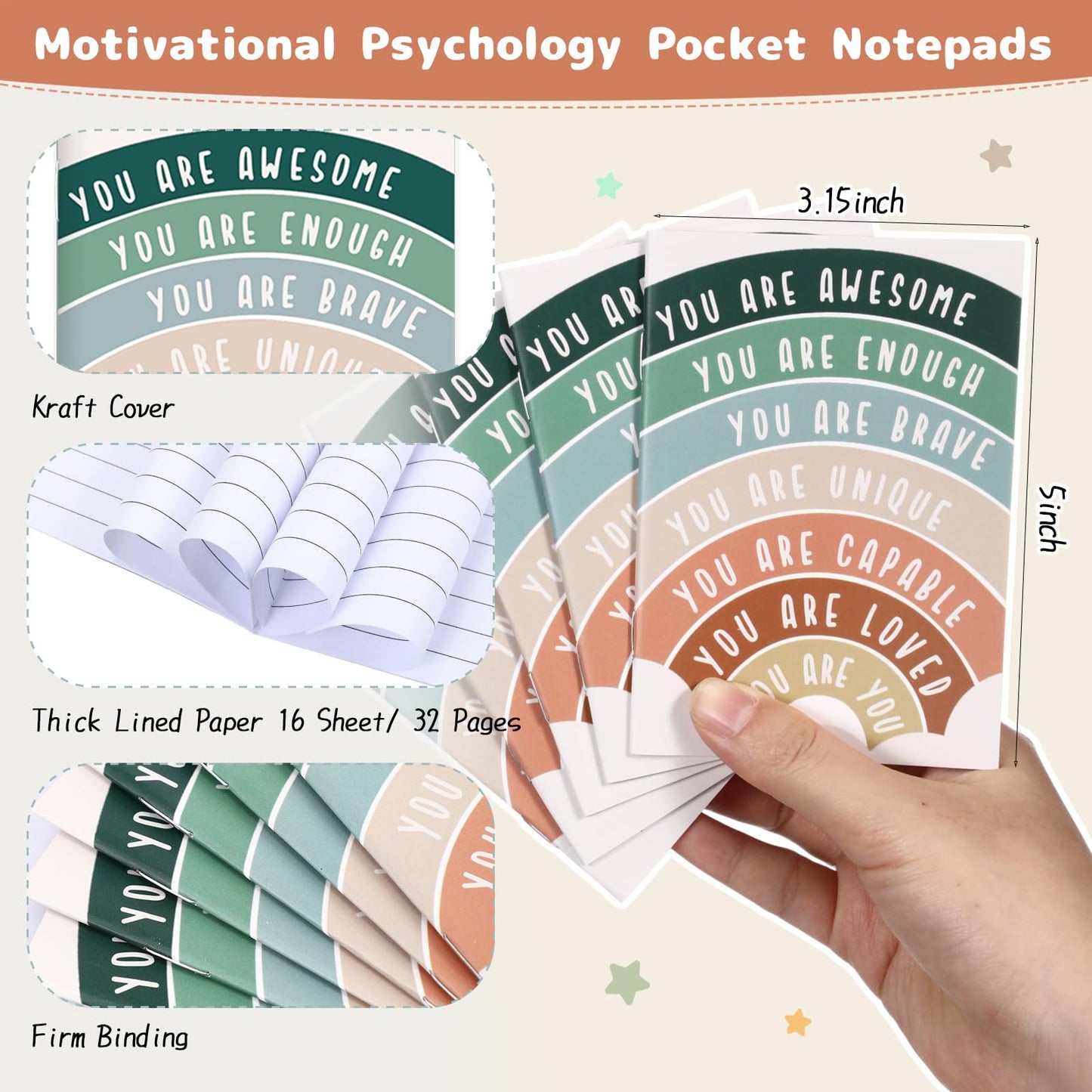 Janlaugh 200 Pcs Mental Health Awareness Gifts Bulk Motivational Notebook Journals and Positive Affirmation Pen Mental Health Items for Coworker Nurse Week Teacher Student End of Year Gifts (Rainbow)