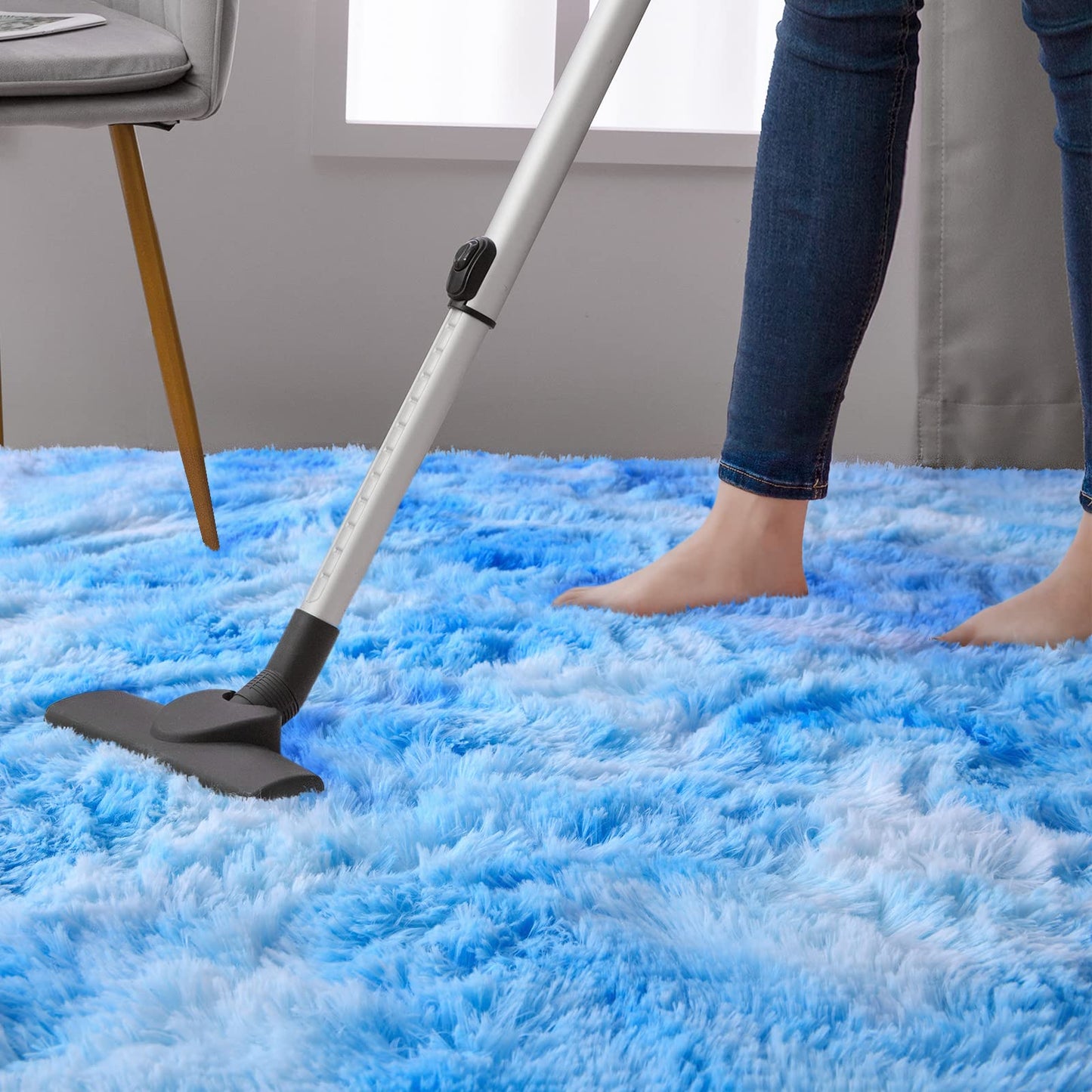 DweIke Fluffy Blue Shag Rugs for Bedroom Living Room, 6x9 Large Soft Plush Tie-Dyed Light SkyBlue Girls Boys Kids Rug, Upgraded Non-Slip and Machine Washable Carpet for Dorm Nursery Classroom Decor