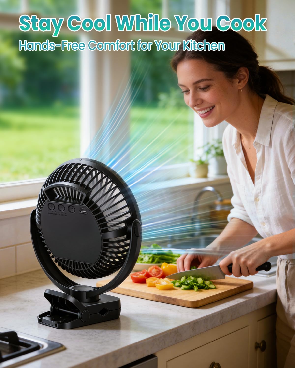 Fentara 40000mAh Clip on Fan, 2-in-1 Portable Rechargeable Fan - 8 Inch USB Battery Operated Fans with Light & Screw-Clamp for Golf Cart, Desk, Tent, Travel, Gym, Treadmill, Summer Gifts, Black