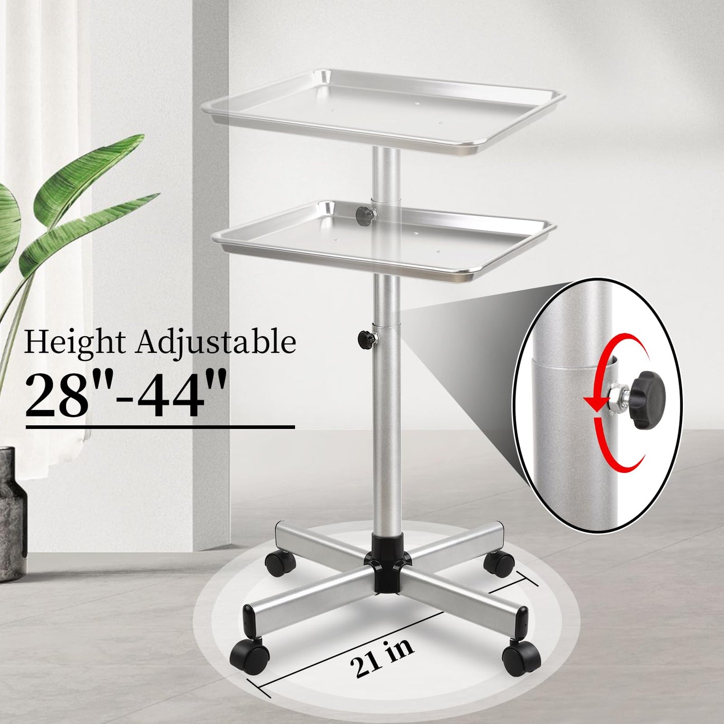 Salon Señor Salon Tray Cart,Aluminum Instrument Tattoo Trolley Tray with Wheels Adjustable Height,Height Adjustble Hair Color Storage Tray Cart