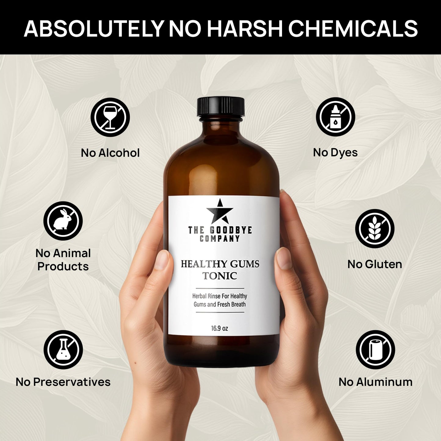 The Goodbye Company Healthy Gum Tonic – Natural Mouth Rinse for Strong Teeth & Gums – Soothes Bad Breath, Bleeding, and Irritation – Made with Pure Essential Oils – 500ml