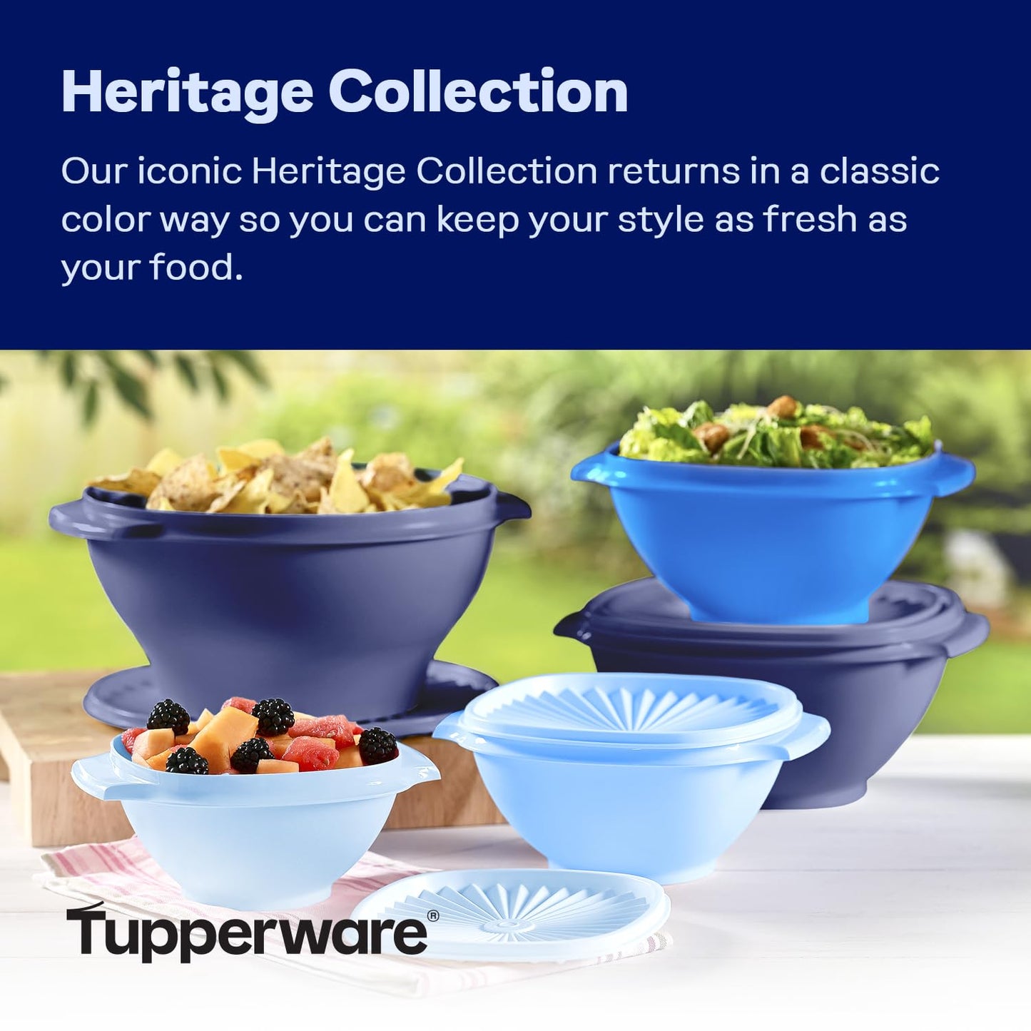 Tupperware Heritage Collection, New 10 Piece Food Storage Container Set in Vintage Blue, Dishwasher Safe and BPA Free (5 Bowls, 5 Lids)