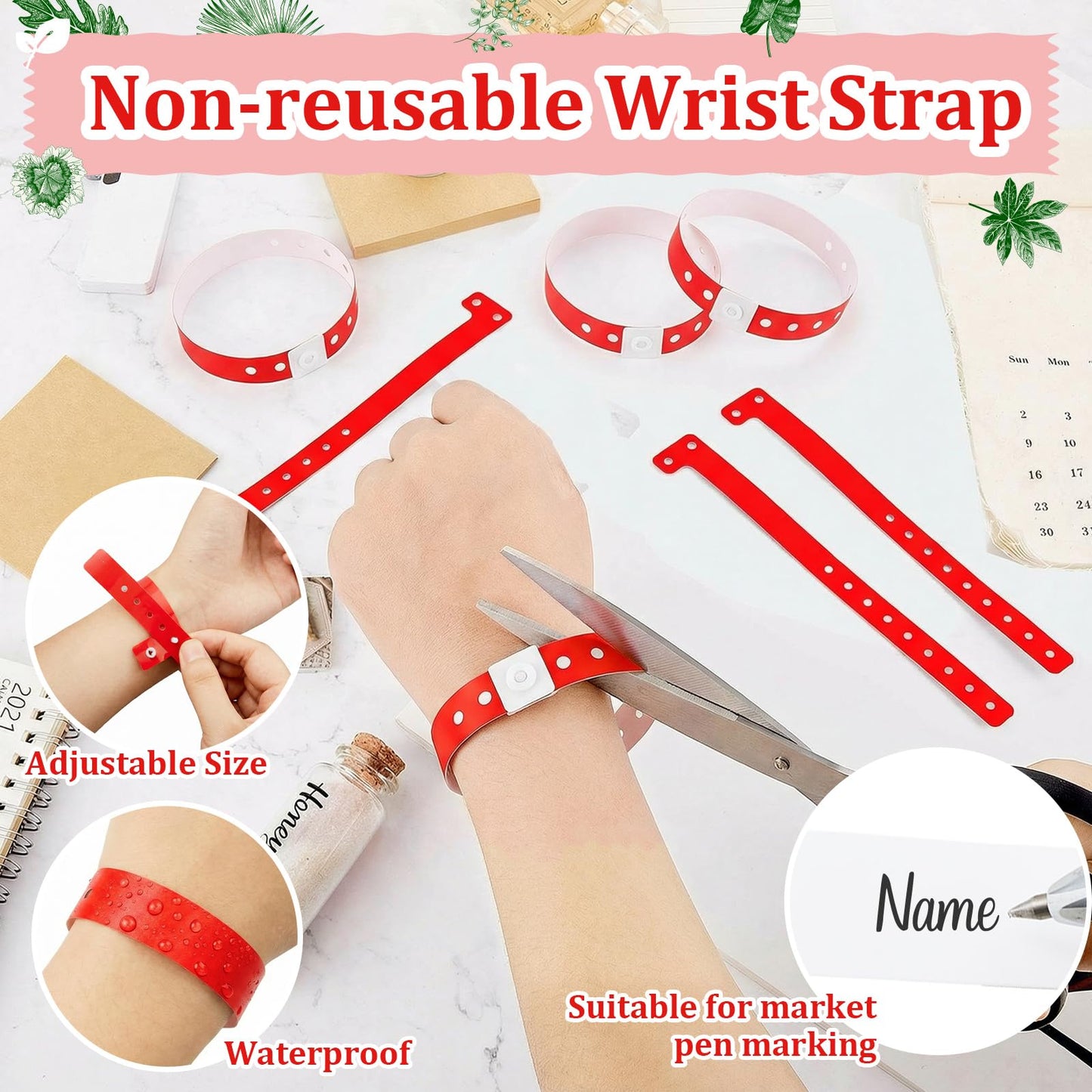 Henoyso 600 Pcs Red Plastic Wristbands for Events Vinyl Waterproof Pool Wristbands Neon Color Plastic Bracelet for Party Events Arm Band Identification for Concerts Carnivals