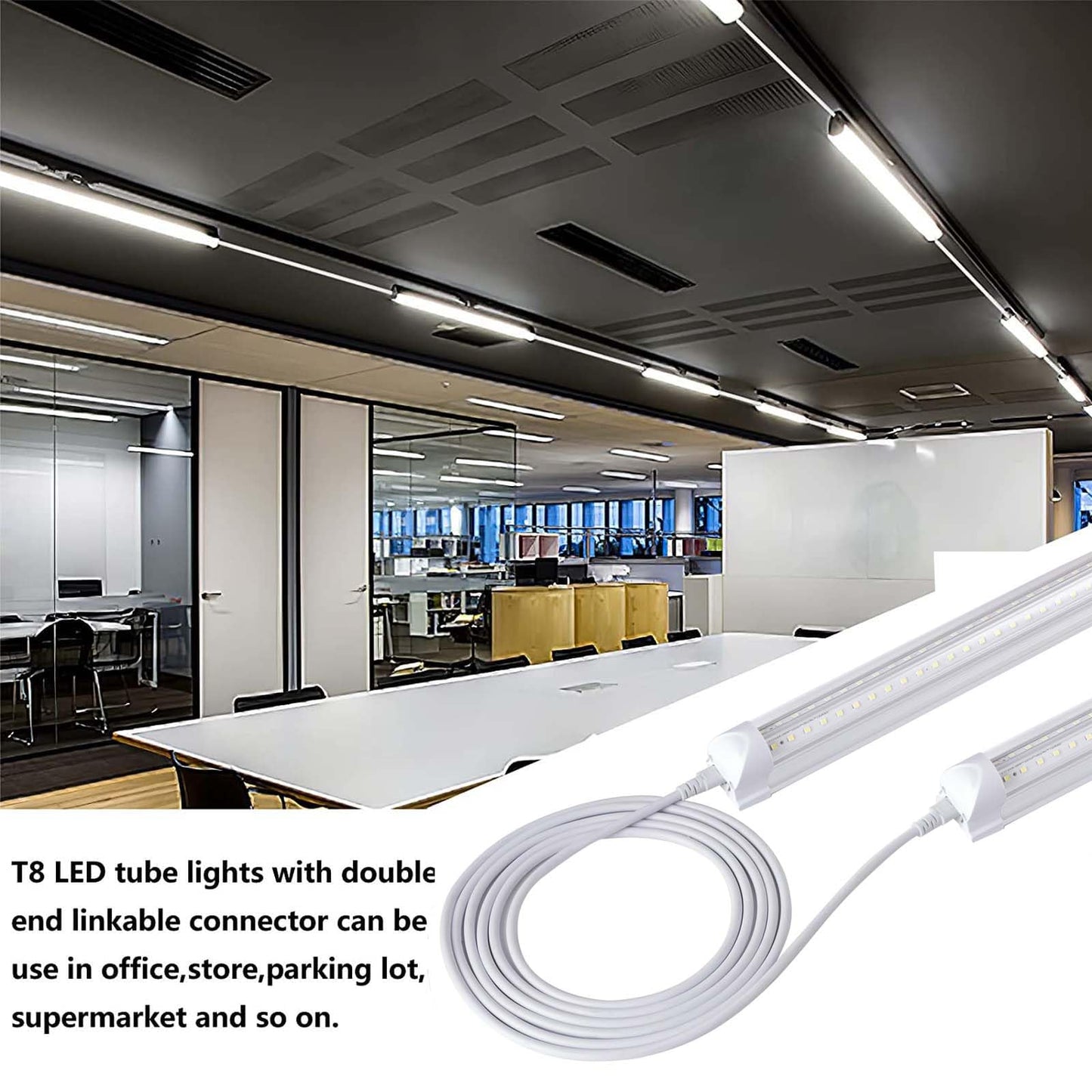 GOCuces T5 T8 Extension Cords,10ft Lamp Connecting Wires,3-Prong Power Cables,Female to Female End Connectors for LED Tube,Under Cabinet,Shop Lights,Pack of 10