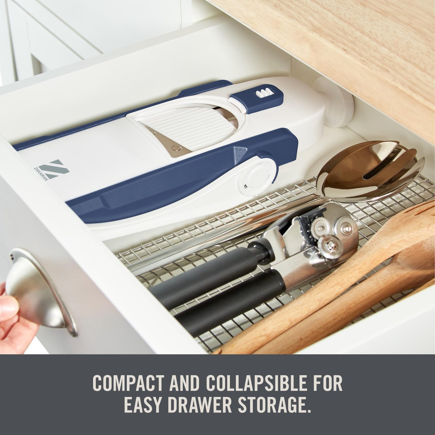 Zakarian by Dash Safe Slice® Mandoline - Features Thickness Adjuster, Stainless Steel Blades, and Foldable, Easy-To-Store Design - Zakarian Blue