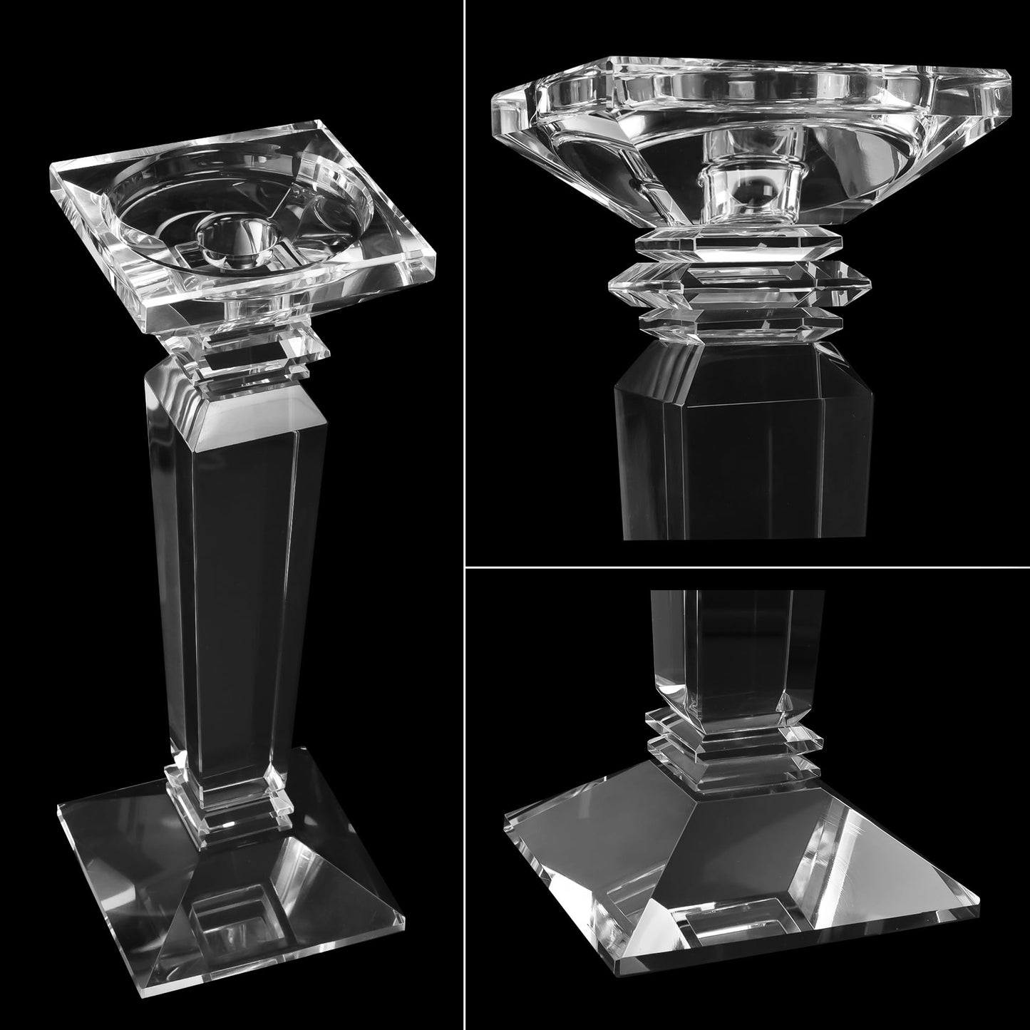 DONOUCLS Crystal Candlestick Holders 2 Pack- Clear Crystal Taper/Pillar Candles Holder– Table Centerpieces for Party and Wedding Decoration(10.6in Tall)