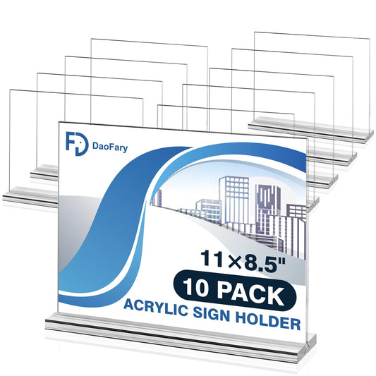 Daofary 10 Pack Acrylic Sign Holder 8.5 x 11 Horizontal, Double-Sided Stand up Table Top Sign Holders, Clear Acrylic Picture Frame Menu Flyer Paper Holder Display Stand for Office Business Store Wedding Party