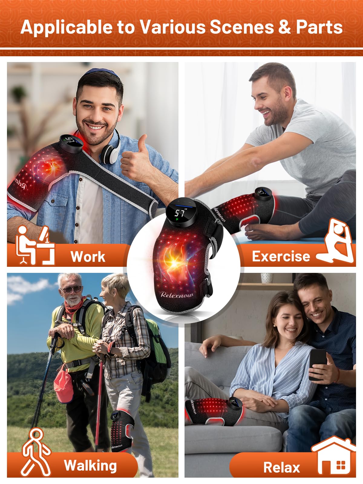 Red Light Therapy Knee Brace, Vibration Knee Massage with Extension Band, Wireless Rechargeable Controller,660nm and 850nm Near Infrared Light Therapy Device for Knee/Elbow/Shoulder Pain Relief