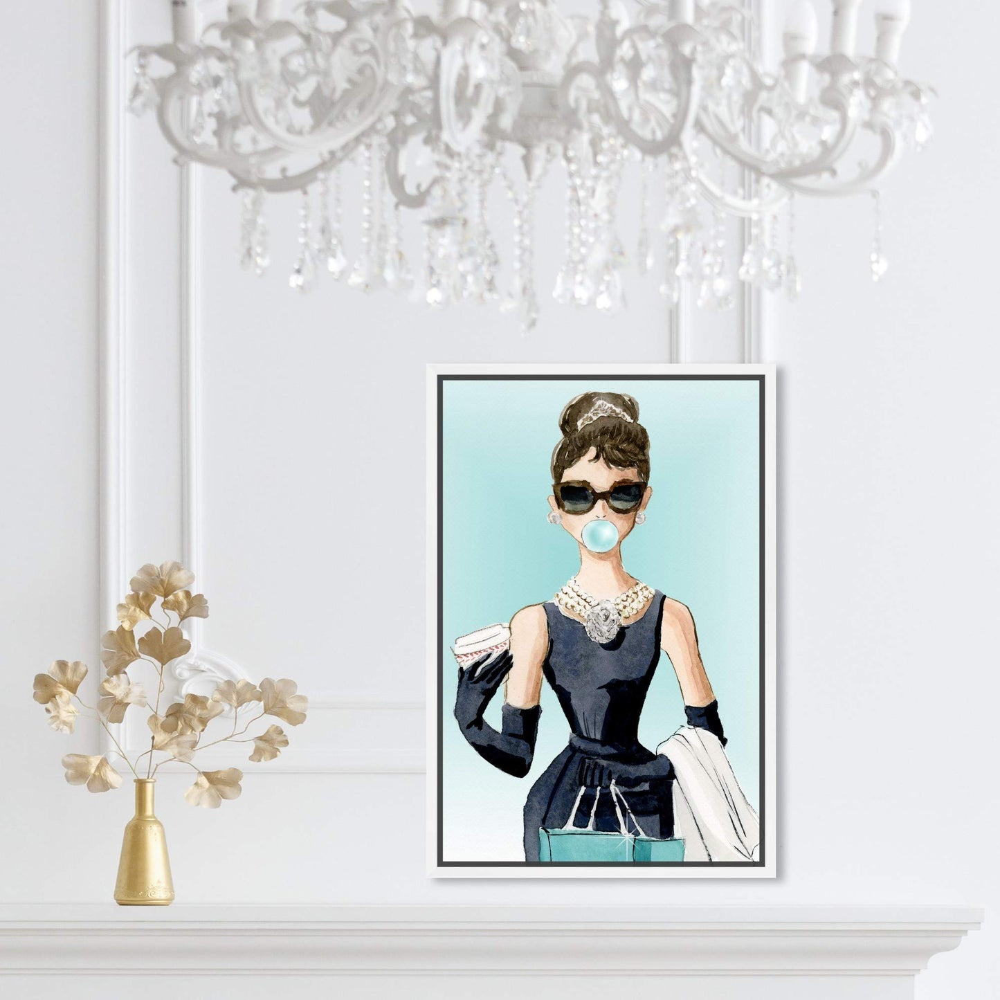 The Oliver Gal Artist Co. People and Portraits Framed Wall Art Canvas Prints 'Bubble Gum and Diamonds' Celebrities Home Décor, 10 in x 15 in, Blue, Black