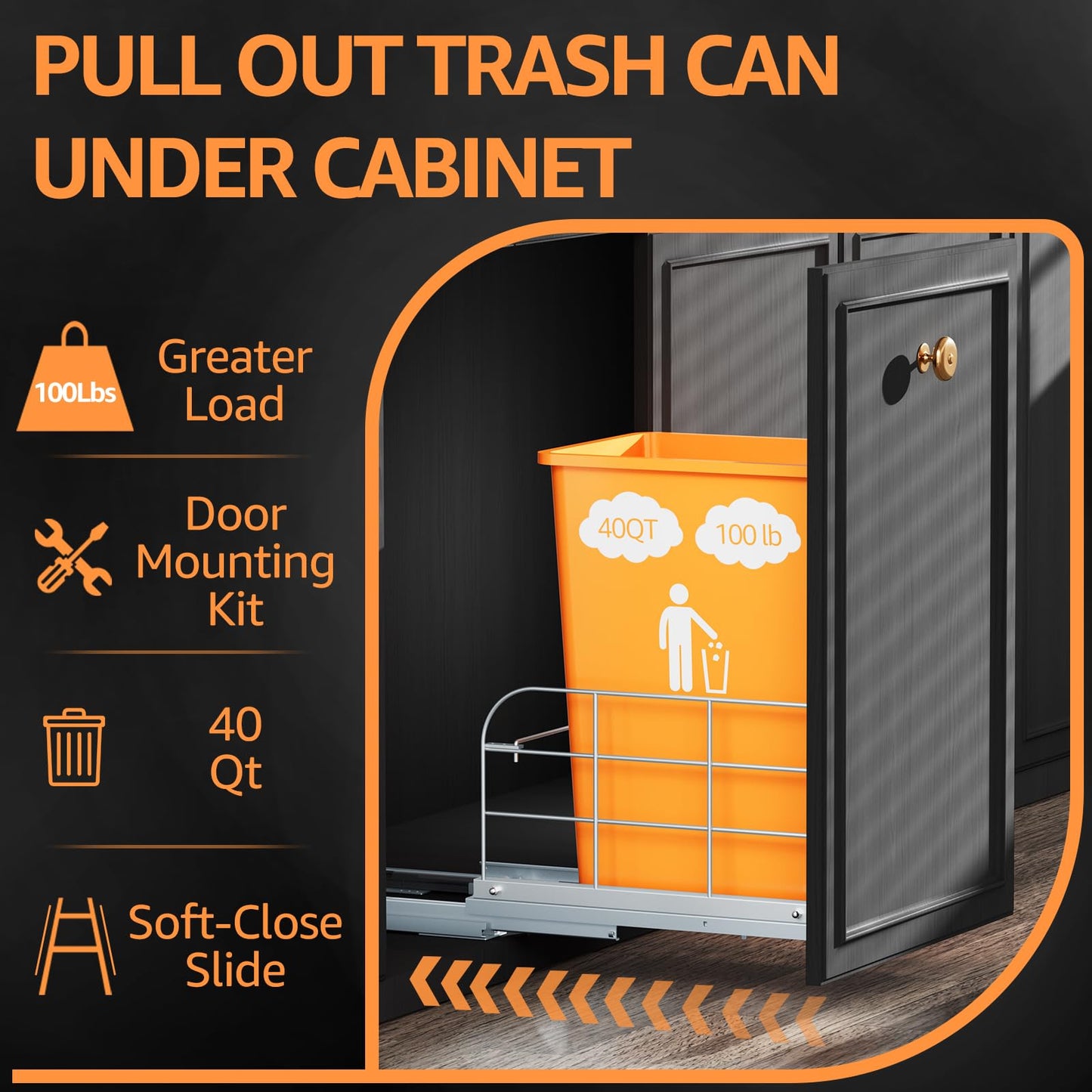 RUNMI Pull Out Trash Can Under Cabinet with Soft-Close Slides,Heavy Duty 40 Qt Under Sink Trash Can for Kitchen,Garbage Can Not Included, Requires Minimum Cabinets Opening 12" W X 17" D