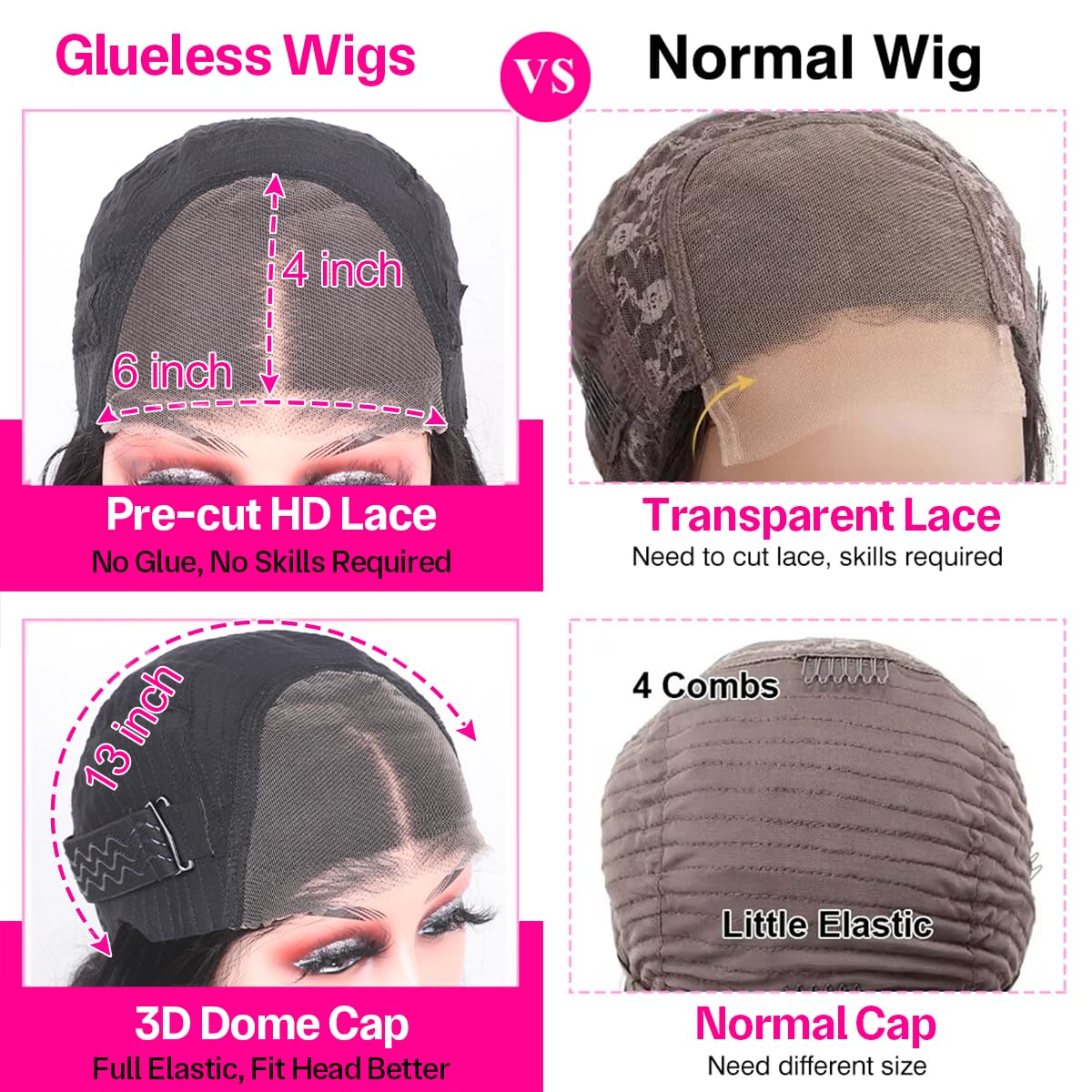 JUBOTIN 26 Inch Straight Glueless Wigs 100% Human Hair Bleached Knots Upgraded Lace Front Wigs Pre Cut Straight 6x4 Glueless Lace Closure Wigs for Women 180% Density Invisible Melt Skin