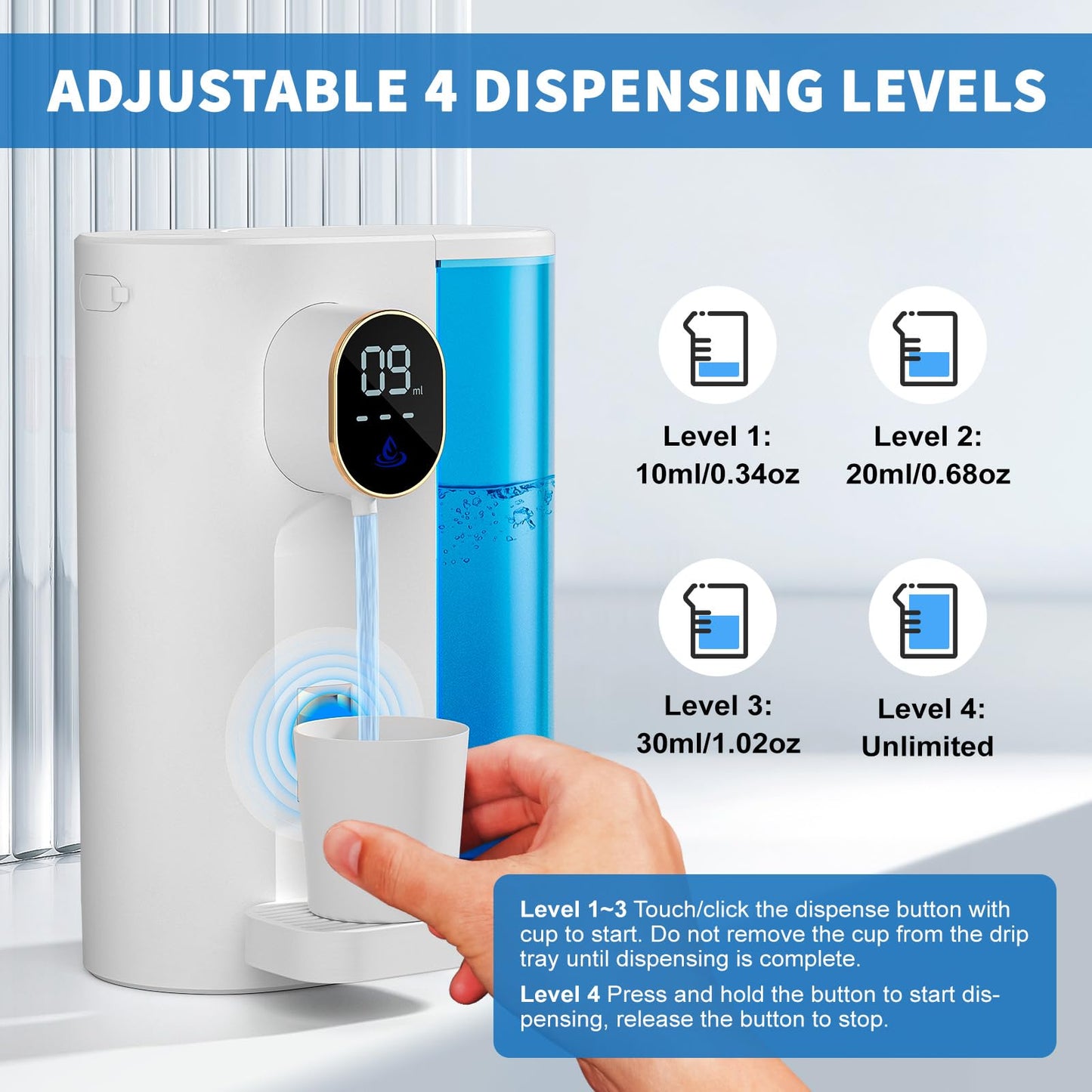 Automatic Mouthwash Dispenser 20.3 oz Touchless for Bathroom, 4 Dispensing Levels, Magnetic Cup, USB Rechargeable, Wall/Countertop, Kids Adults - Bathroom Accessories