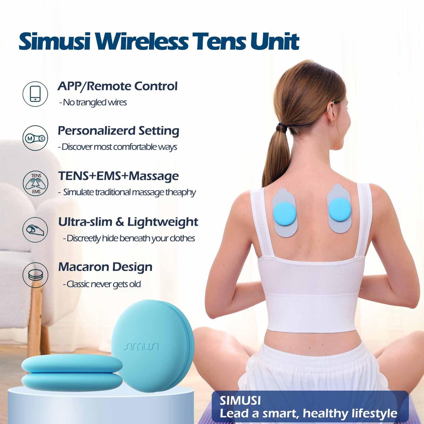 SIMUSI Wireless Tens Unit Muscle Stimulator with APP and Remote Control - 18 Modes Electronic Pulse Stimulator Massager for Neck, Shoulder, Leg, Sciatica and Back Pain Relief