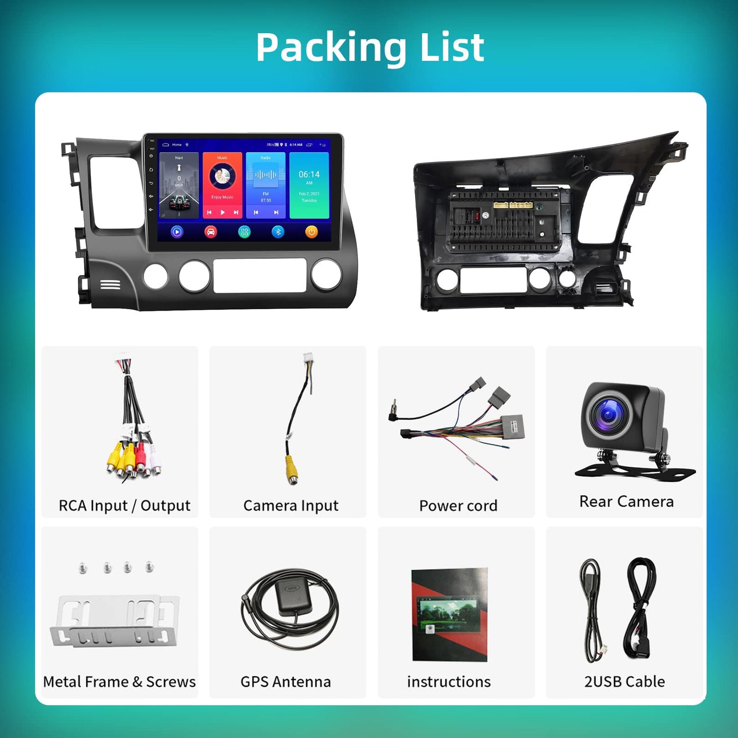 Podofo Car Stereo for Honda Civic 2006-2011 with Wireless Apple Carplay Android Auto,10.1 Inch Android Touchscreen Car Radio with GPS,Bluetooth,FM/RDS Radio,Mirror Link,HiFi + AHD Backup Camera 2G+64G