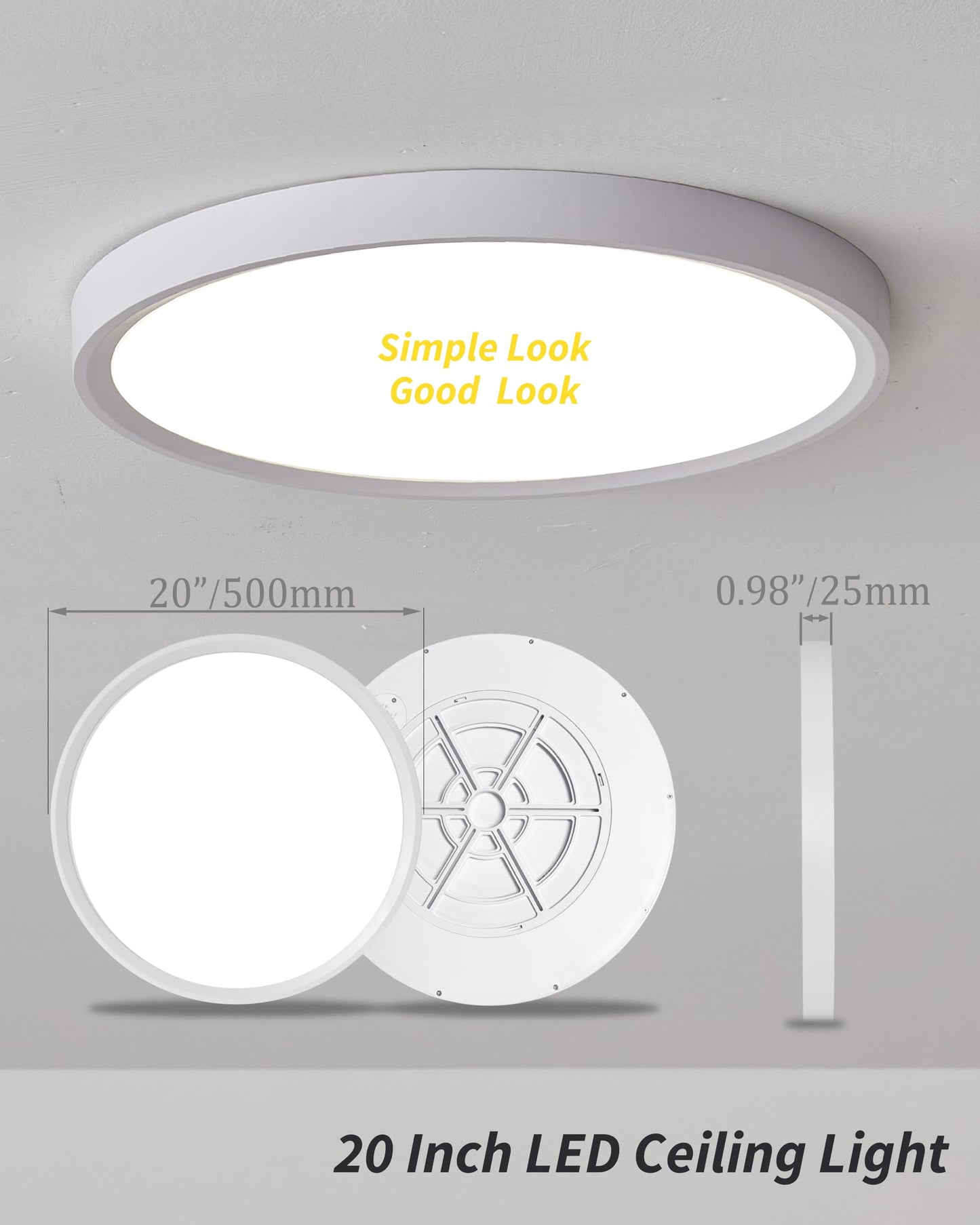 1Pack 20 Inch Remote Control Dimmable Large LED Flush Mount Ceiling Light Panel,40W 4350LM,2700K-6000K Adjustable Color,Ultra Thin Round White Ceiling Light Fixture for Hallway Kitchen Home Office