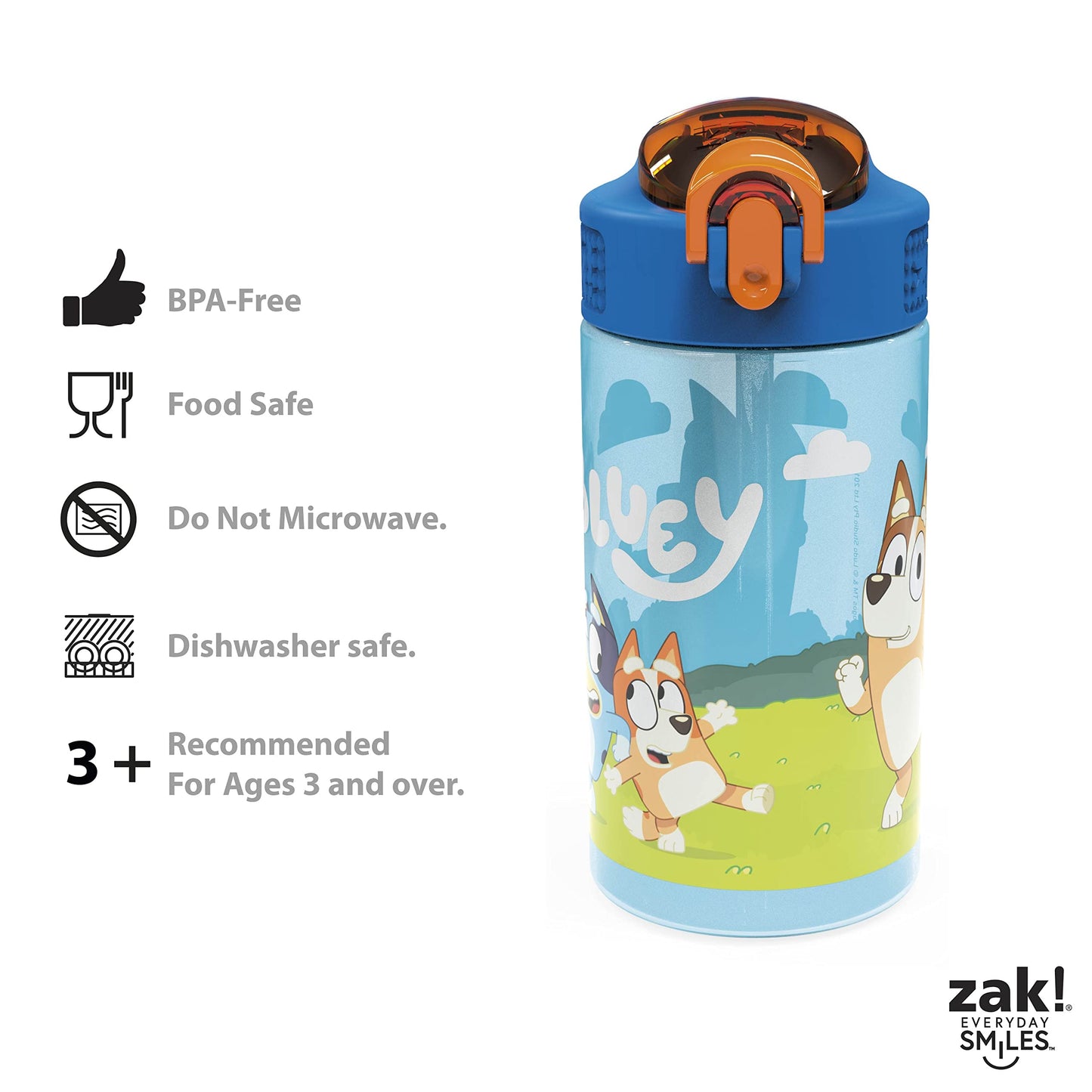 Zak Designs Bluey Kids Dinnerware Set Includes Plate, Bowl, Tumbler, Water Bottle, and Utensil Tableware, Made of Durable Material and Perfect for Kids (6 Piece Gift Set, Non-BPA)