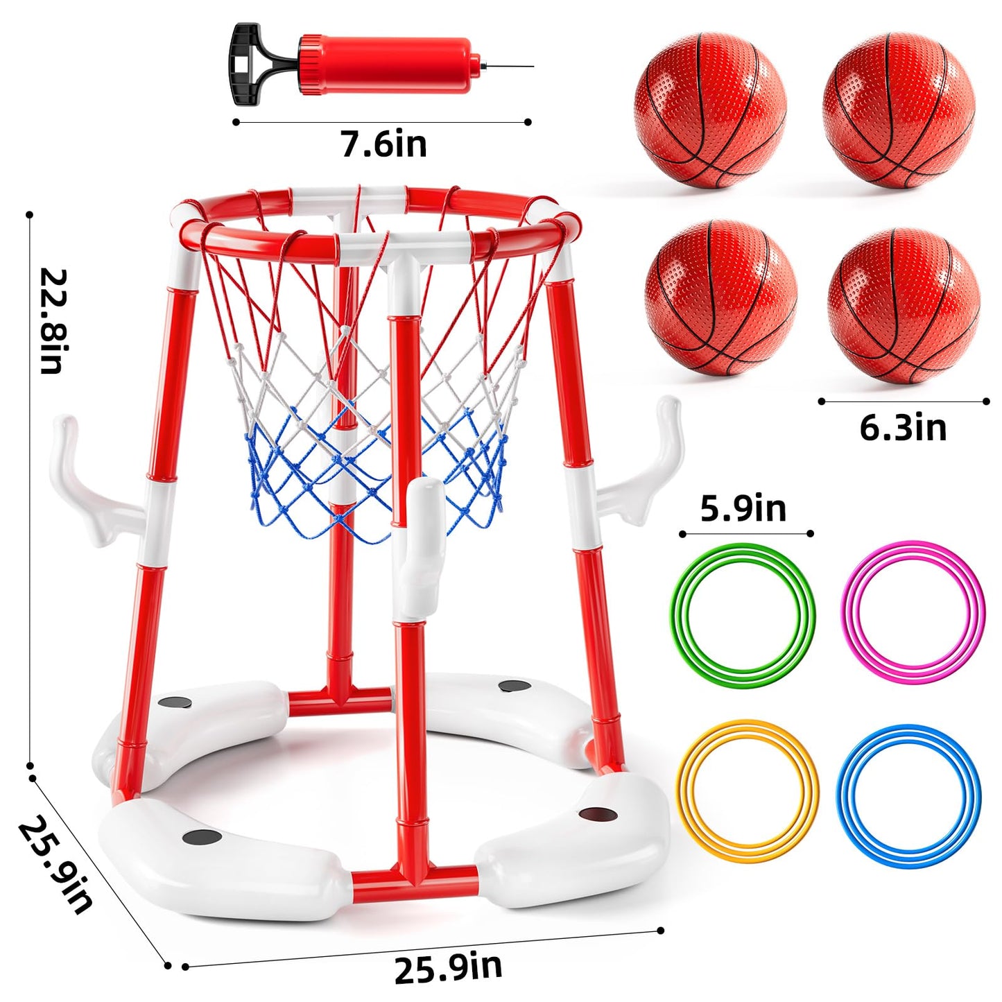JUKUDAHU - Pool Basketball Hoop Toy for 2 3 4 5 6 Year Old Boys Floating Basketball Toy with 4 Air Pump Balls Outdoor Play Summer Water