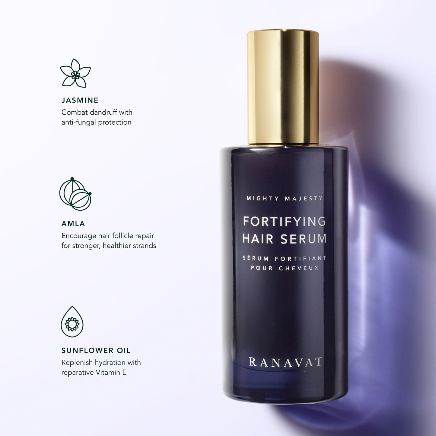 RANAVAT BOTANICS RANAVAT Mighty Majesty - Fortifying Hair Serum - Hair Oil Serum for Scalp Hydration, Frizz Control, & Hair Shine - With Jasmine and Amla Extract (1.7 oz)