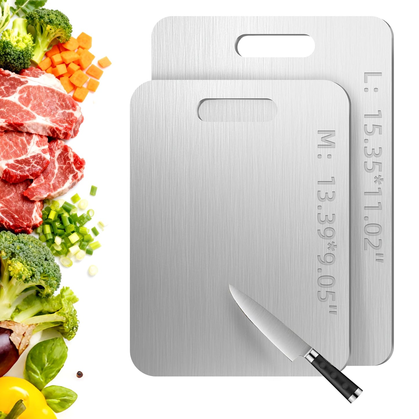 Katori Titanium Cutting Board, 100% Pure Titanium Cutting Boards for Kitchen, Double-side Available Cutting Board for Vegetables, Meat, Fruits, Easy to Store and Clean (M+L)