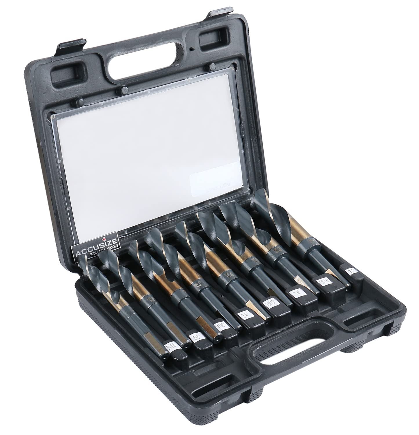 Accusize Industrial Tools M35 (H.S.S.+5% Cobalt) 1/2" Shank and Drill - 9/16" to 1", Set of 8 Pieces, H516-6507