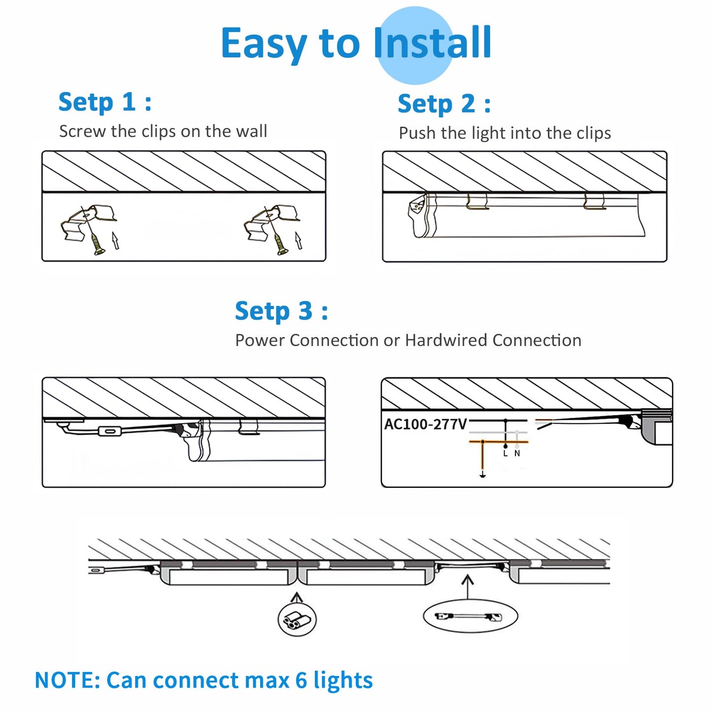 (Pack of 4) Linkable LED Utility Shop Lights for Garage, 6FT, 60W, LED Tube Ceiling Light T8 Integrated Single Fixture, 6000K, 8000LM Daylight V Shape, Basement, Offices, Clear Lens, Plug and Play
