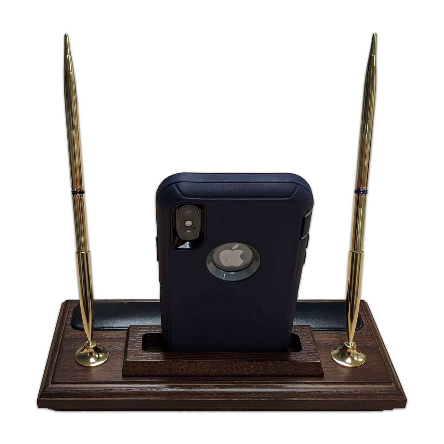 Walnut and Leather Pen Stand with Cell Phone Holder