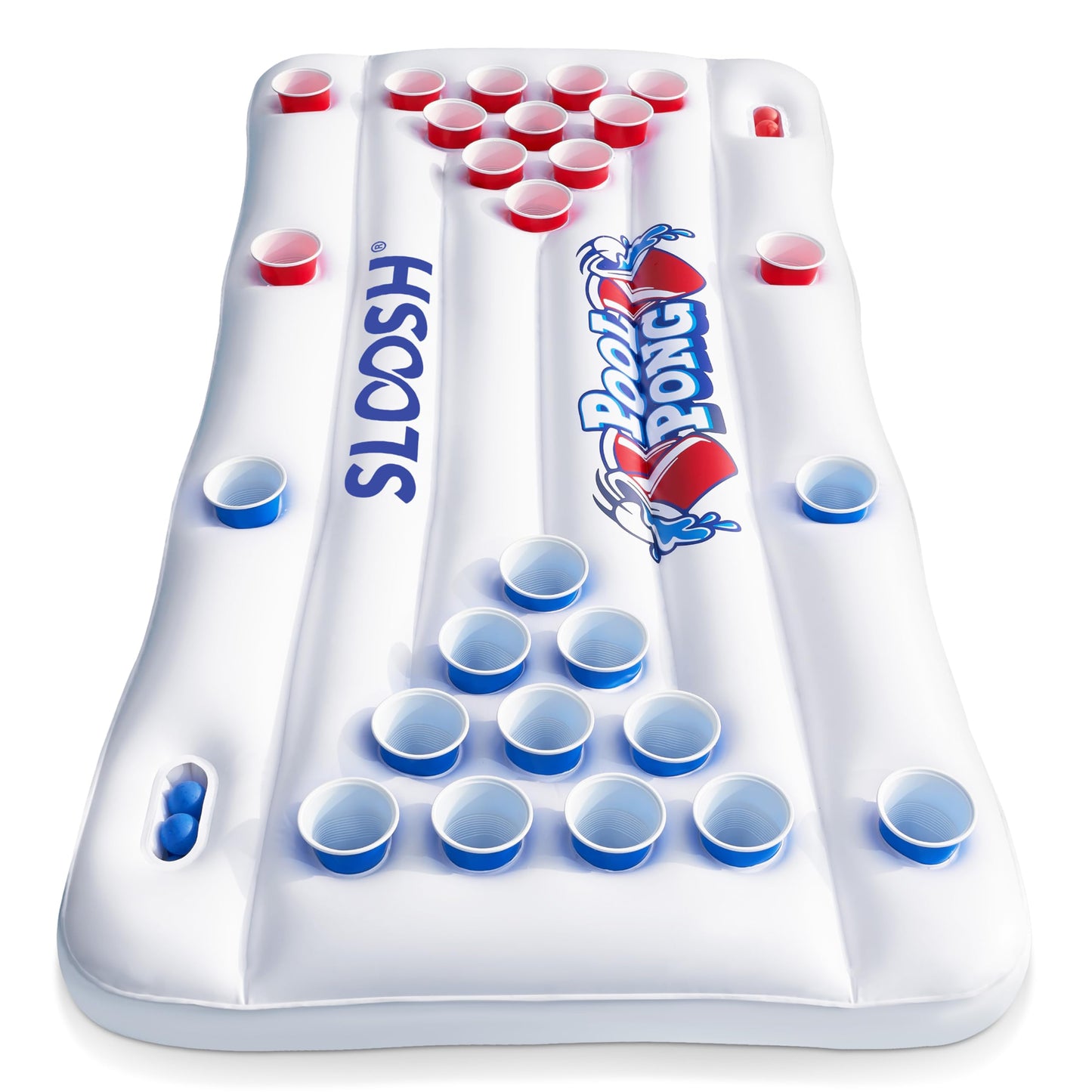 SLOOSH Inflatable Pool Pong Table Lounge, Pool Games for Adults 6x3 FT Pool Floats, Pool Pong Party Floating Raft Toys with10 Pong Balls for Pool Party